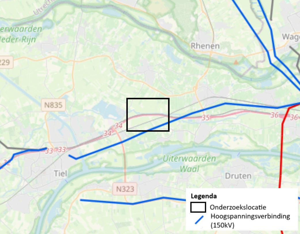 Afbeelding 2.6 Ligging hoogspanningsverbinding in onderzoekslocatie