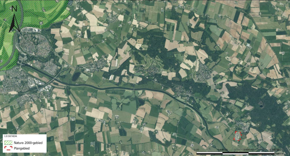 luchtfoto van het gebied rondom het project met daarop de ligging van Natura 2000 gebieden