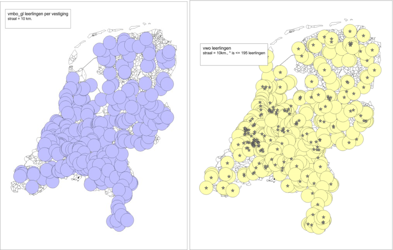 Kaart 1: Spreiding aanbod onderwijssoorten, vmbo-gl en vwo