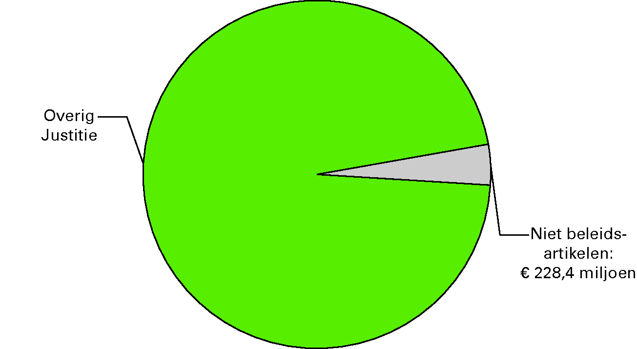 Realisatie begrotingsuitgaven Justitie € 6 098,9 miljoen  				  Niet-beleidsartikelen (91, 92, 93) 3,7%