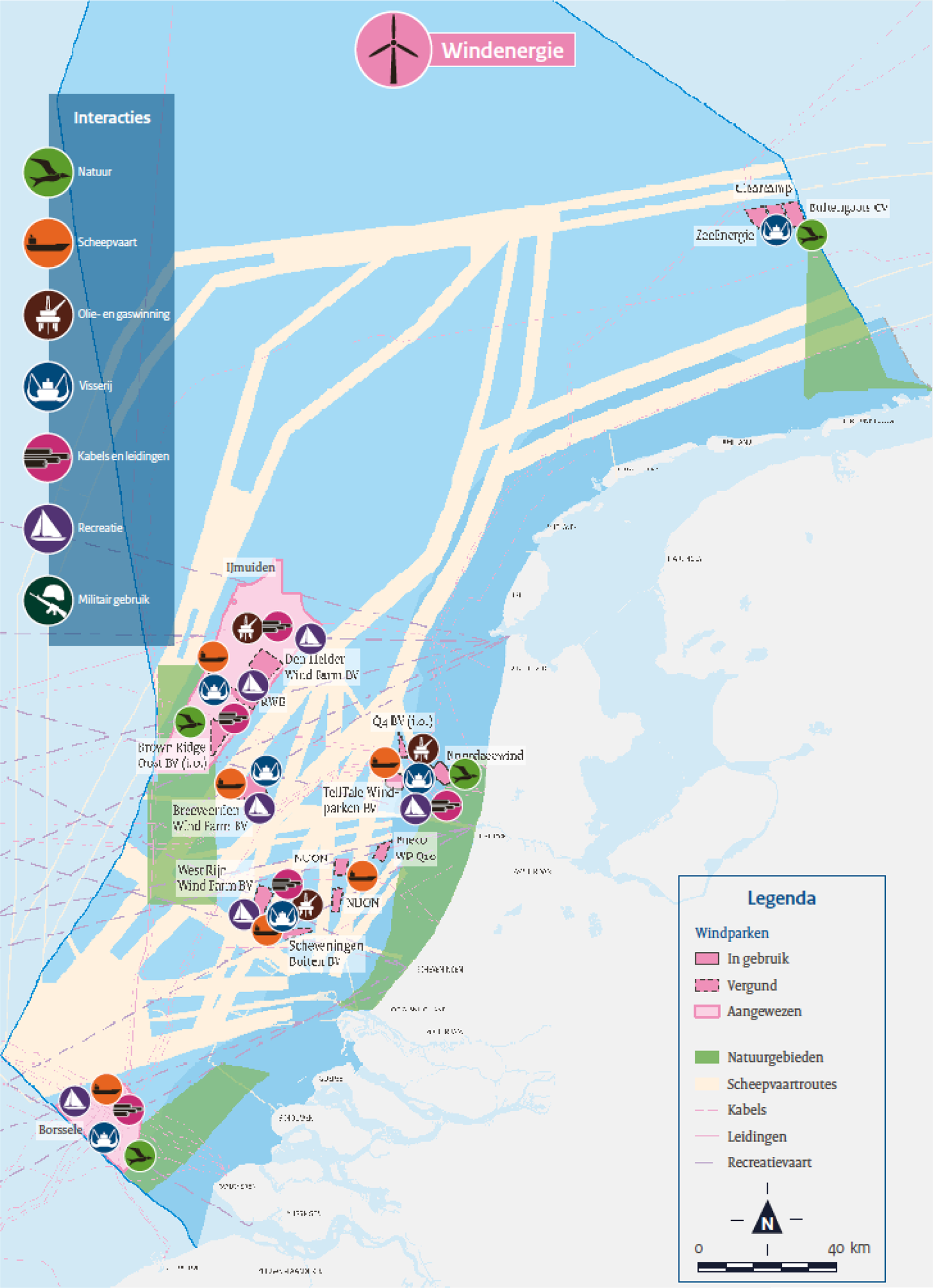 Figuur 14 Windenergiegebieden met indicatie interacties