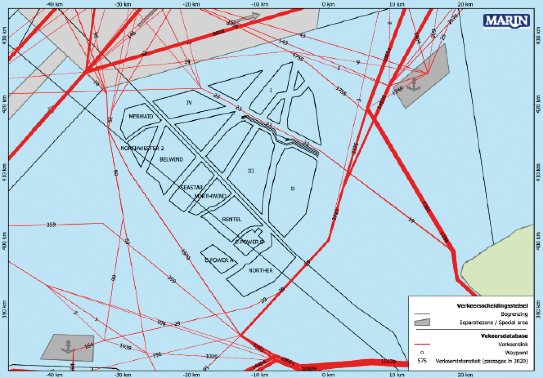 Figuur 5 Scheepsbewegingen in en rond het windenergiegebied Borssele