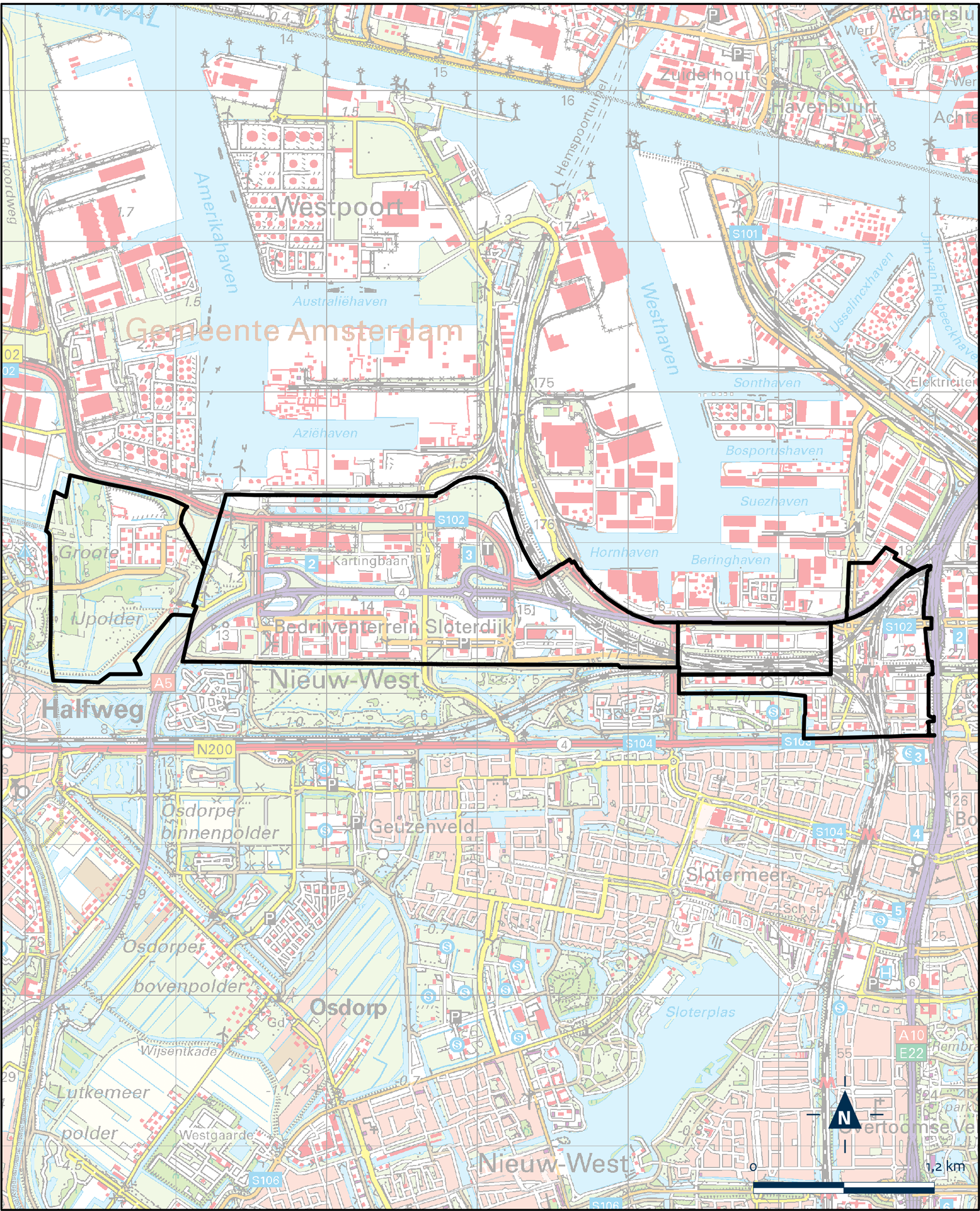 Kaart Amsterdam, Sloterdijk II, III en IV (Sloterdijk West)