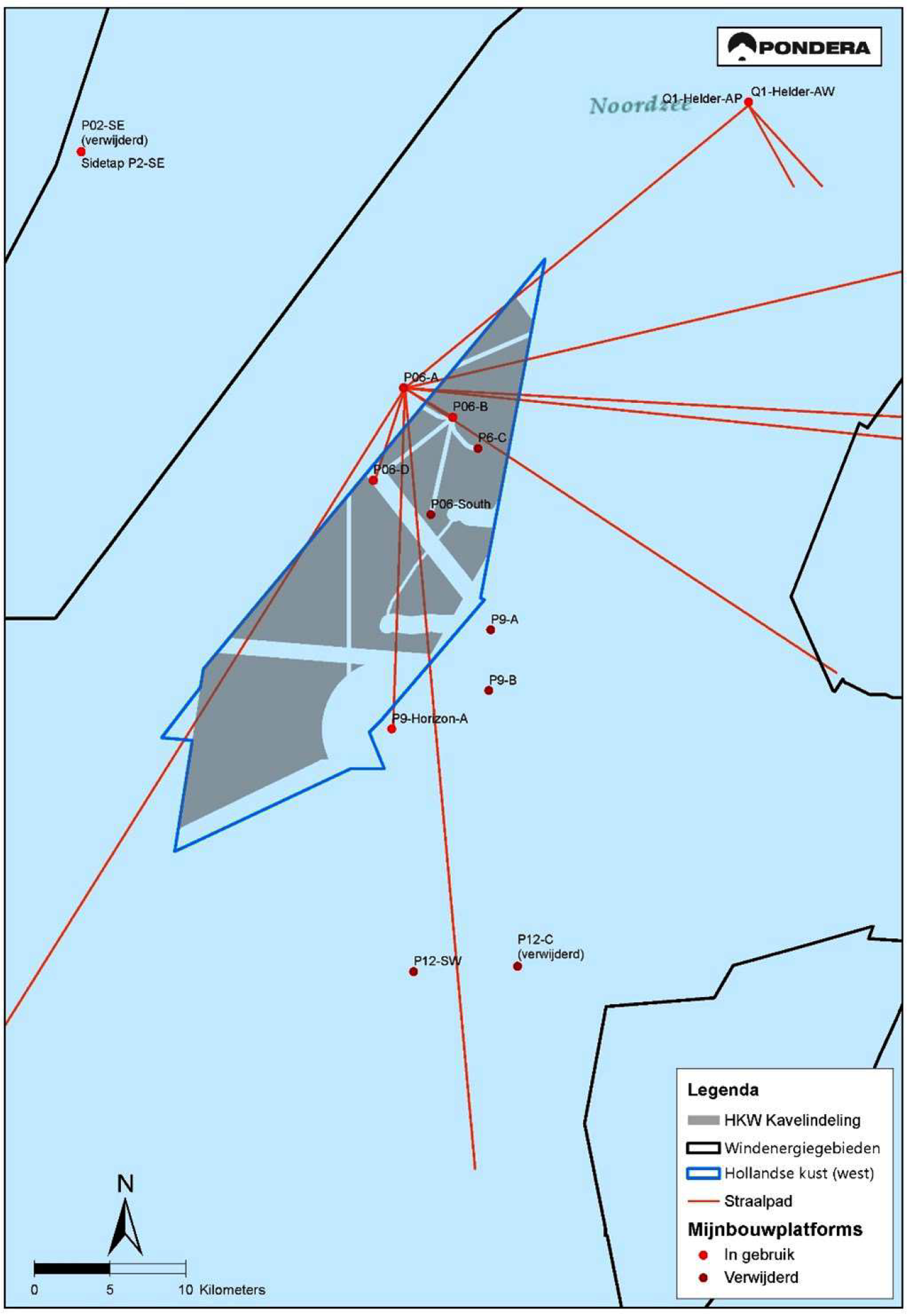 Figuur 7: Straalverbindingen ter plaatse van het windenergiegebied Hollandse Kust (west). Behalve kavel VII zijn in de figuur ook de voorgestelde kavel VI en het verkavelingsalternatief voor kavel VI weergegeven.