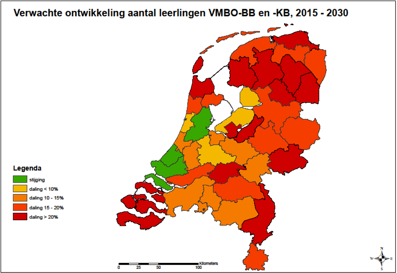 Kaart 1: leerlingendaling vmbo 2015–2030