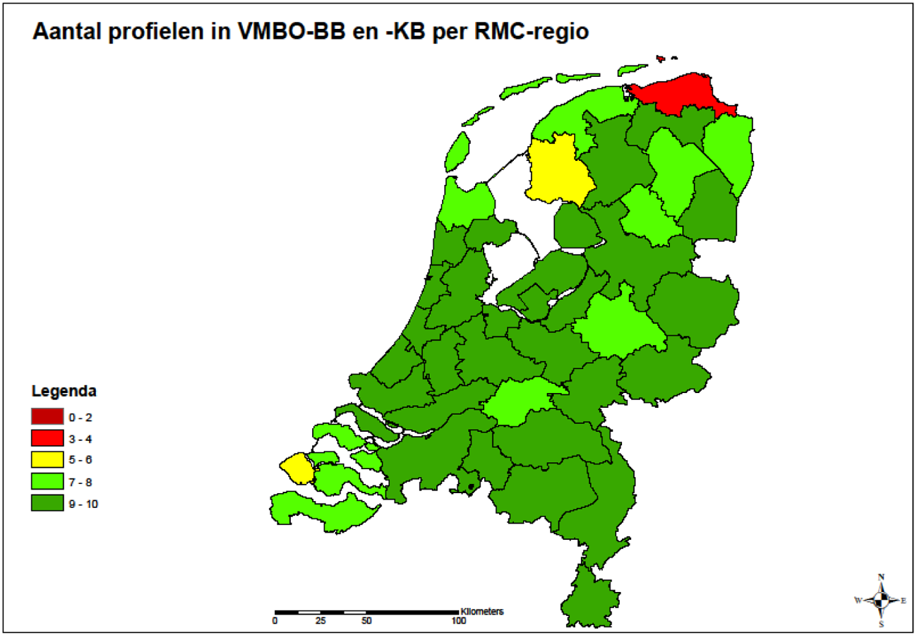 Kaart 23: aantal aangeboden profielen per regio 2014