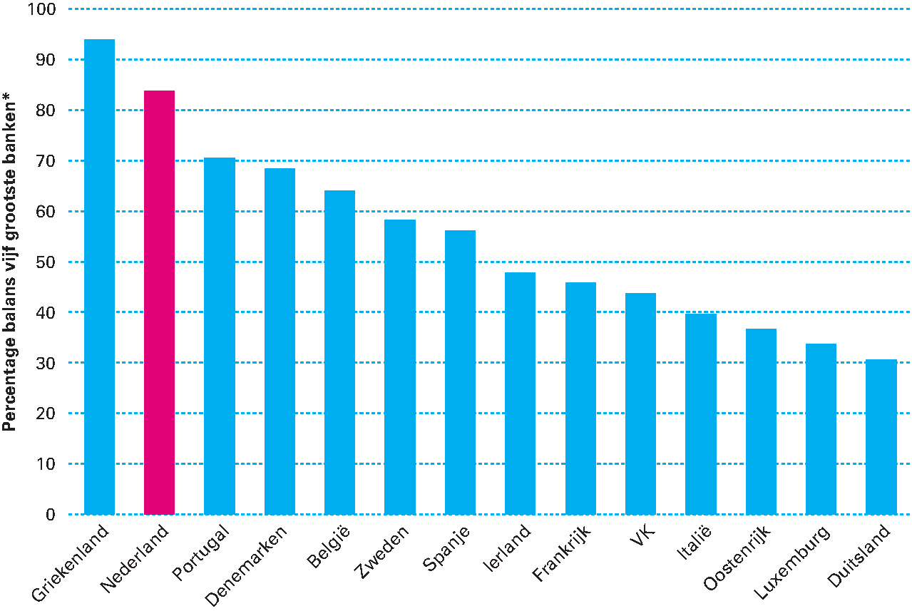 Figuur 2.4.2: De Nederlandse bankensector is sterk geconcentreerd (2013)