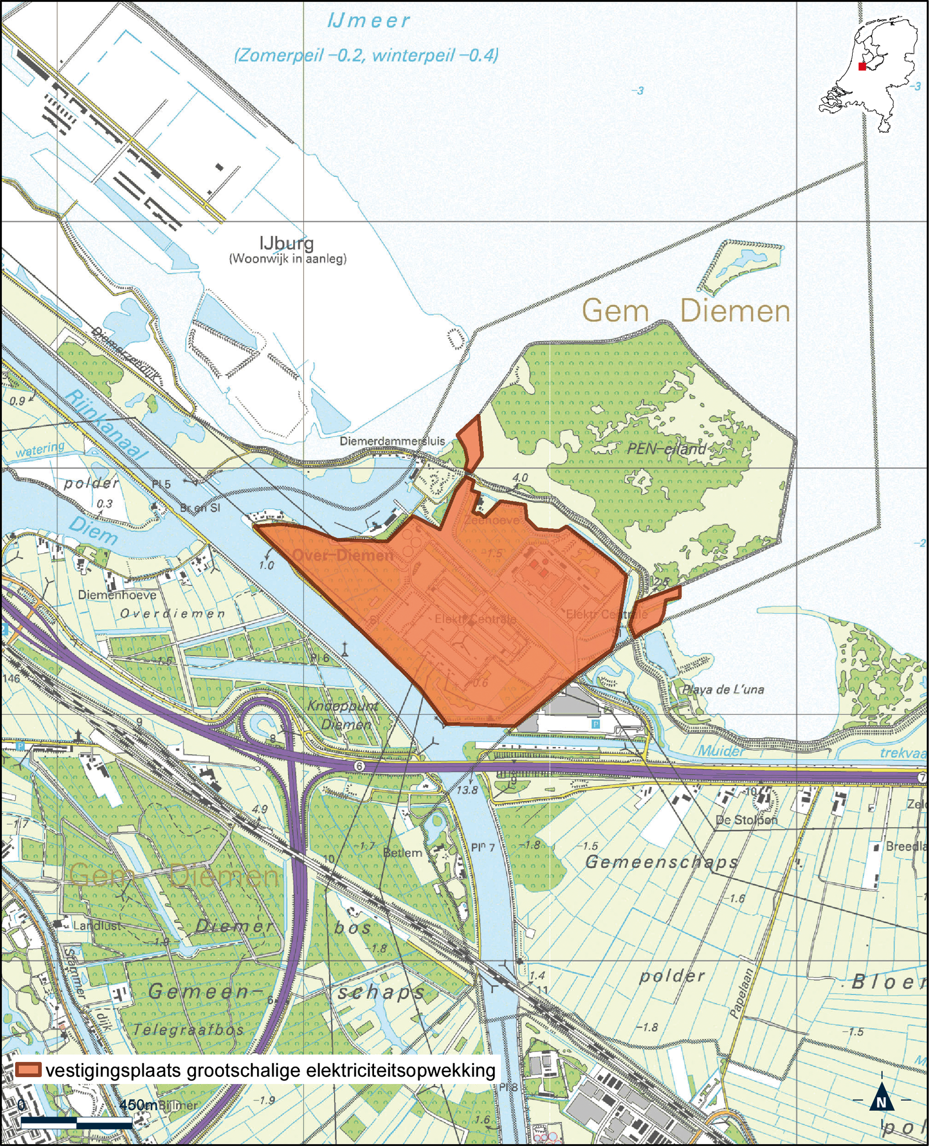 Kaart vestigingsplaats voor grootschalige elektriciteitsopwekking – Diemen
