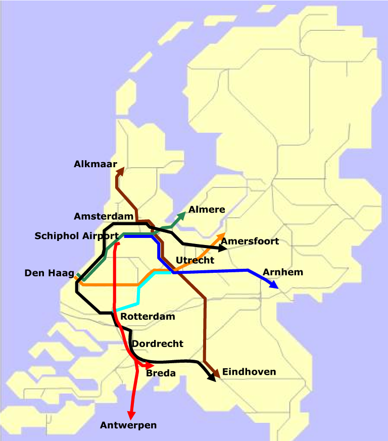 Figuur 78:Toekomstig Hogesnelheid/Intercitylijnennet in de brede Randstad