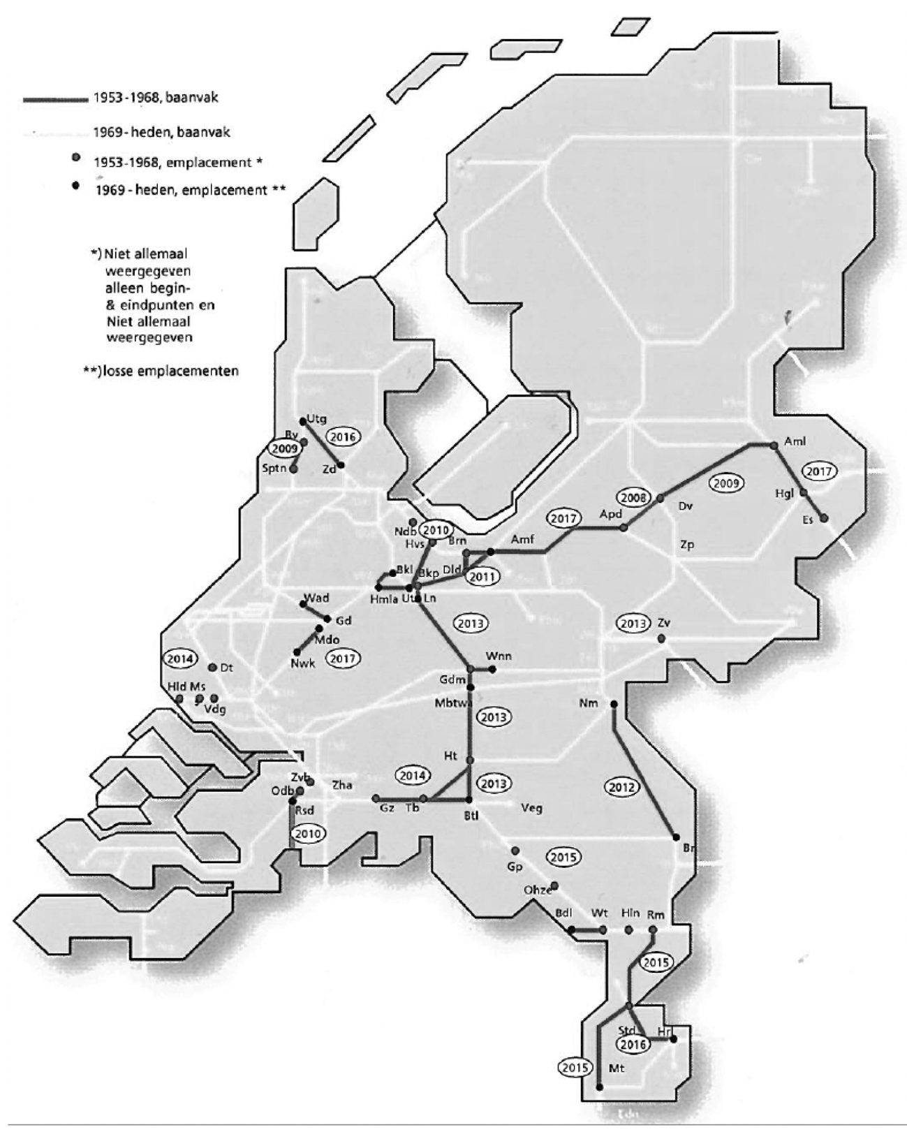 Figuur 17 oorspronkelijke planning vervanging relaisinstallaties ’53–’68