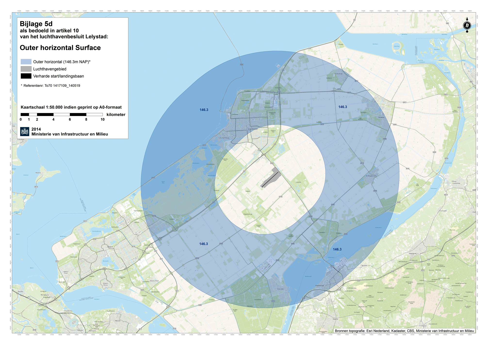 Kaart (1:50.000) met hoogtebeperkingen: Outer horizontal Surface