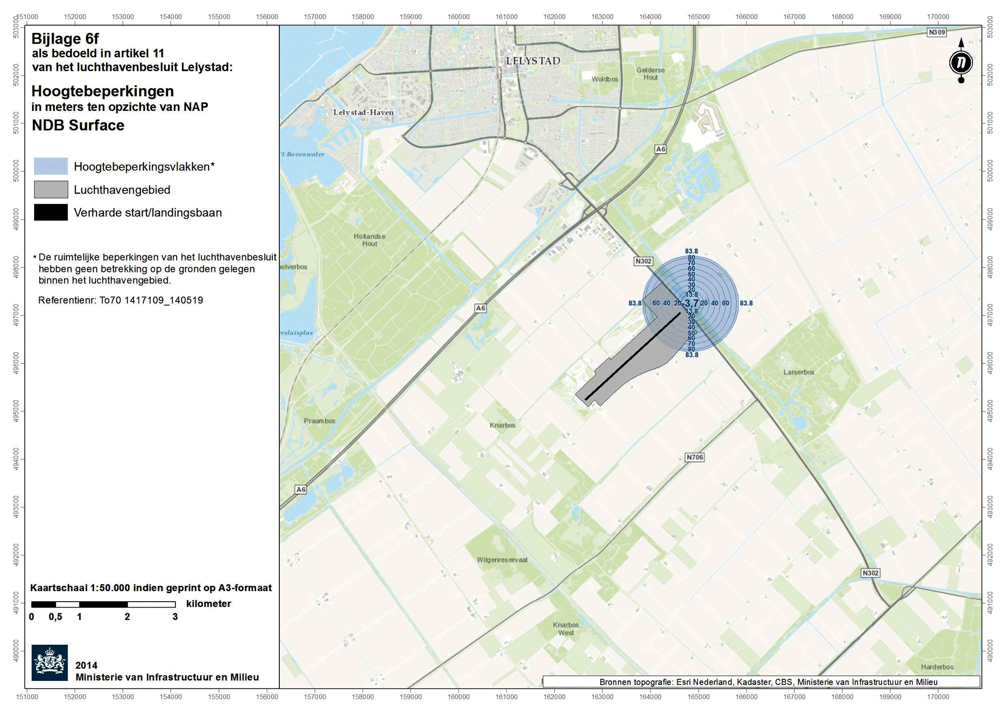 Kaart (1:50.000) met hoogtebeperkingen: NDB Surface