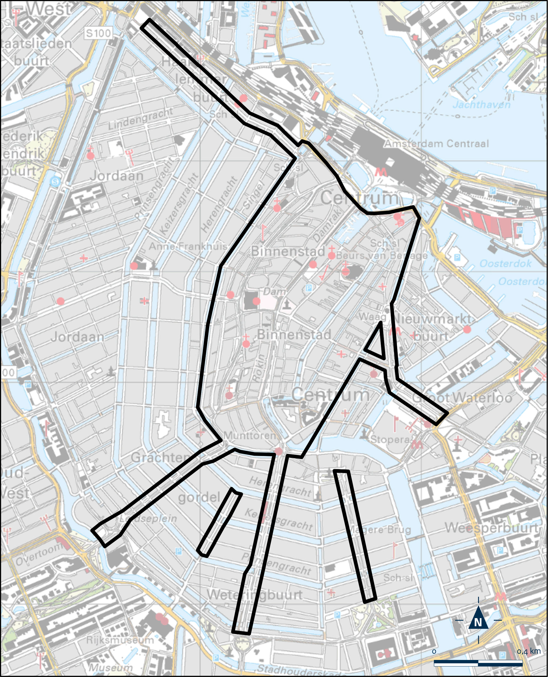 Kaart Amsterdam, Postcodegebied 1012