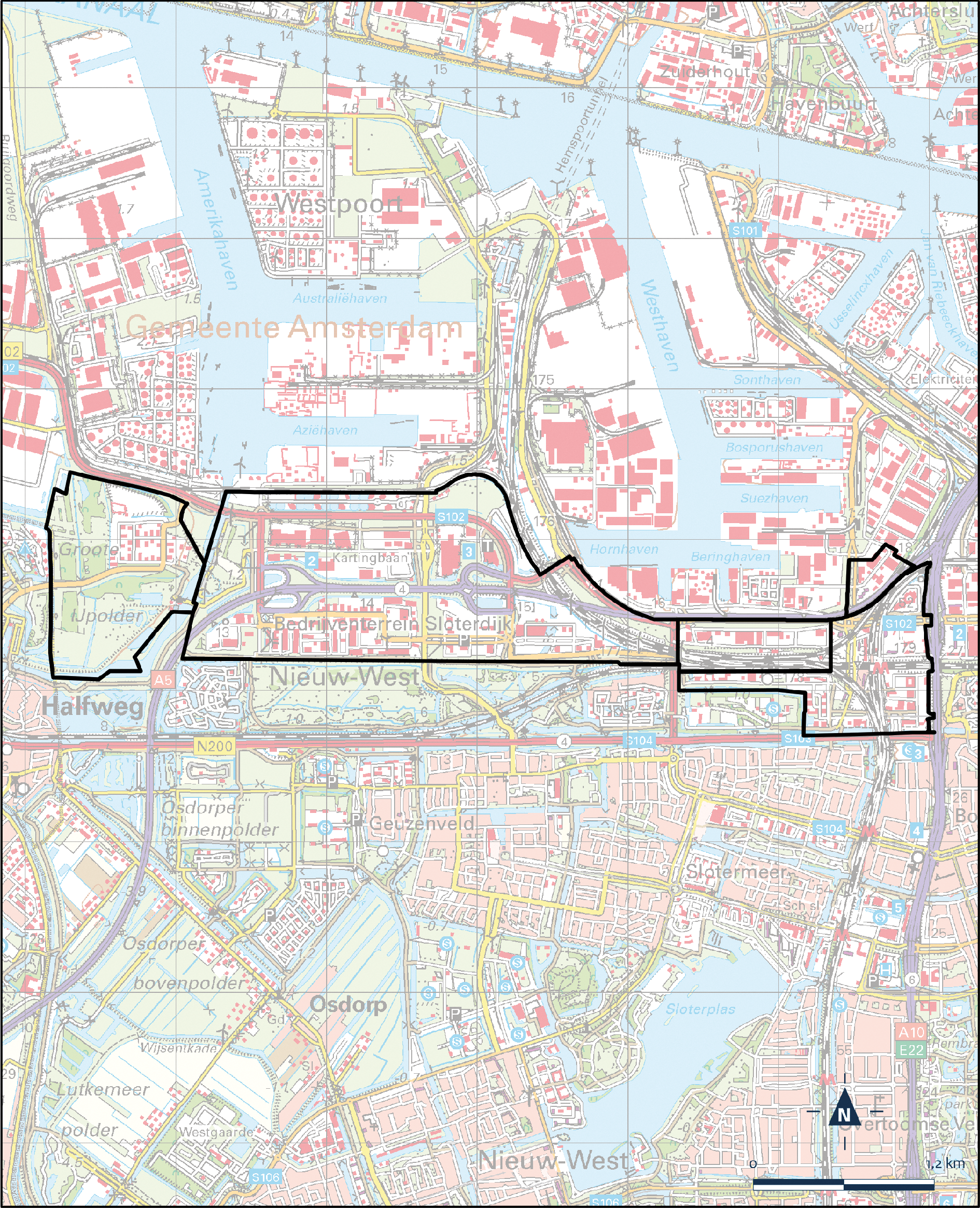 Kaart Amsterdam, Sloterdijk II, III en IV (Sloterdijk West)