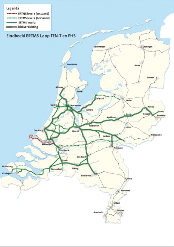 Figuur 1 In deze figuur zijn zowel de EU-verplichte corridors voor 2020 en 2030 als het PHS-netwerk opgenomen.