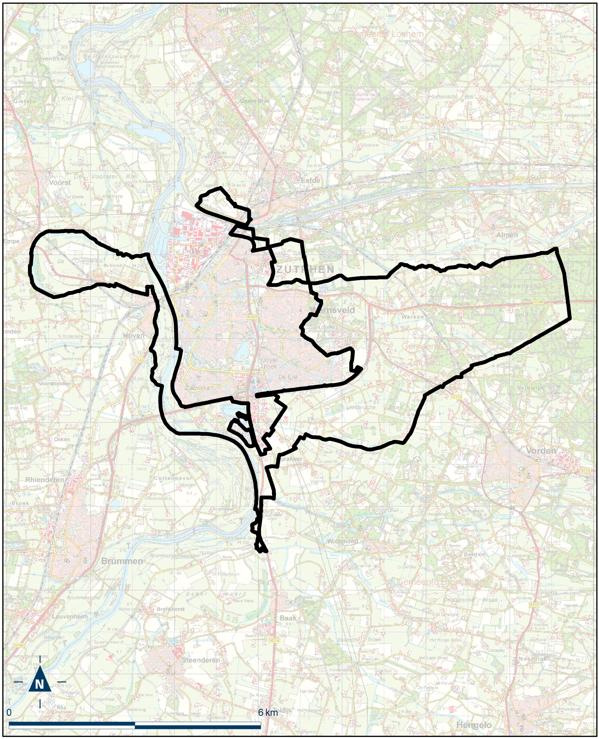 Kaart Zutphen, Landelijk gebied