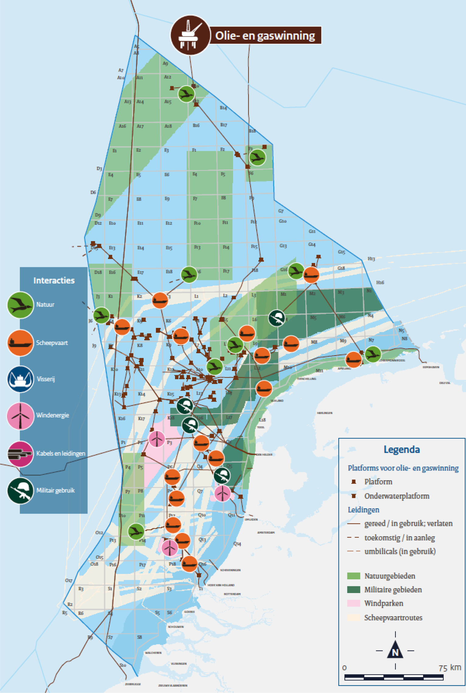 Figuur 9 Gebieden olie- en gaswinning met indicatie interacties