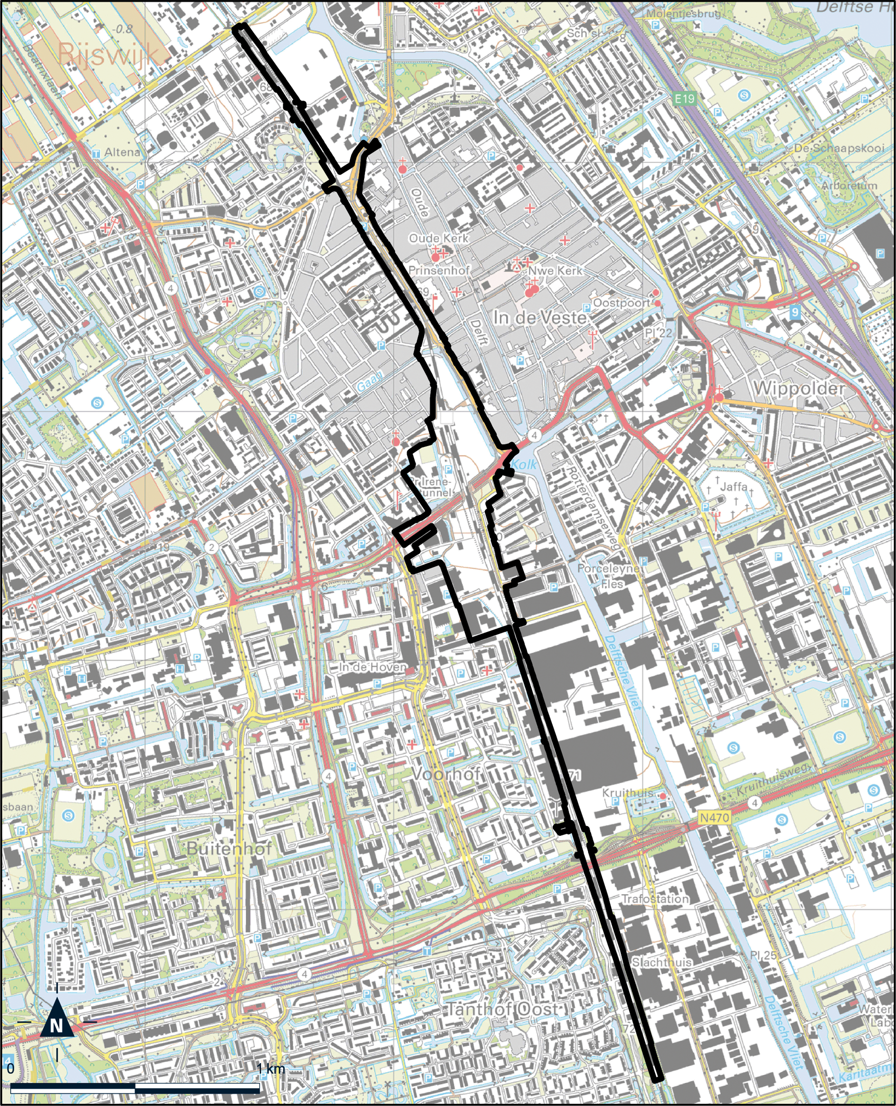Kaart Delft, Spoorzone