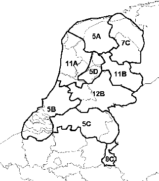 Figuur 2.0 Geografische indeling van de
			 frequentieruimte
