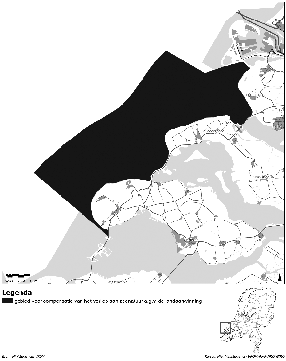 Kaart 7c: gebied voor compensatie van
              het verlies aan zeenatuur a.g.v. de landaanwinning