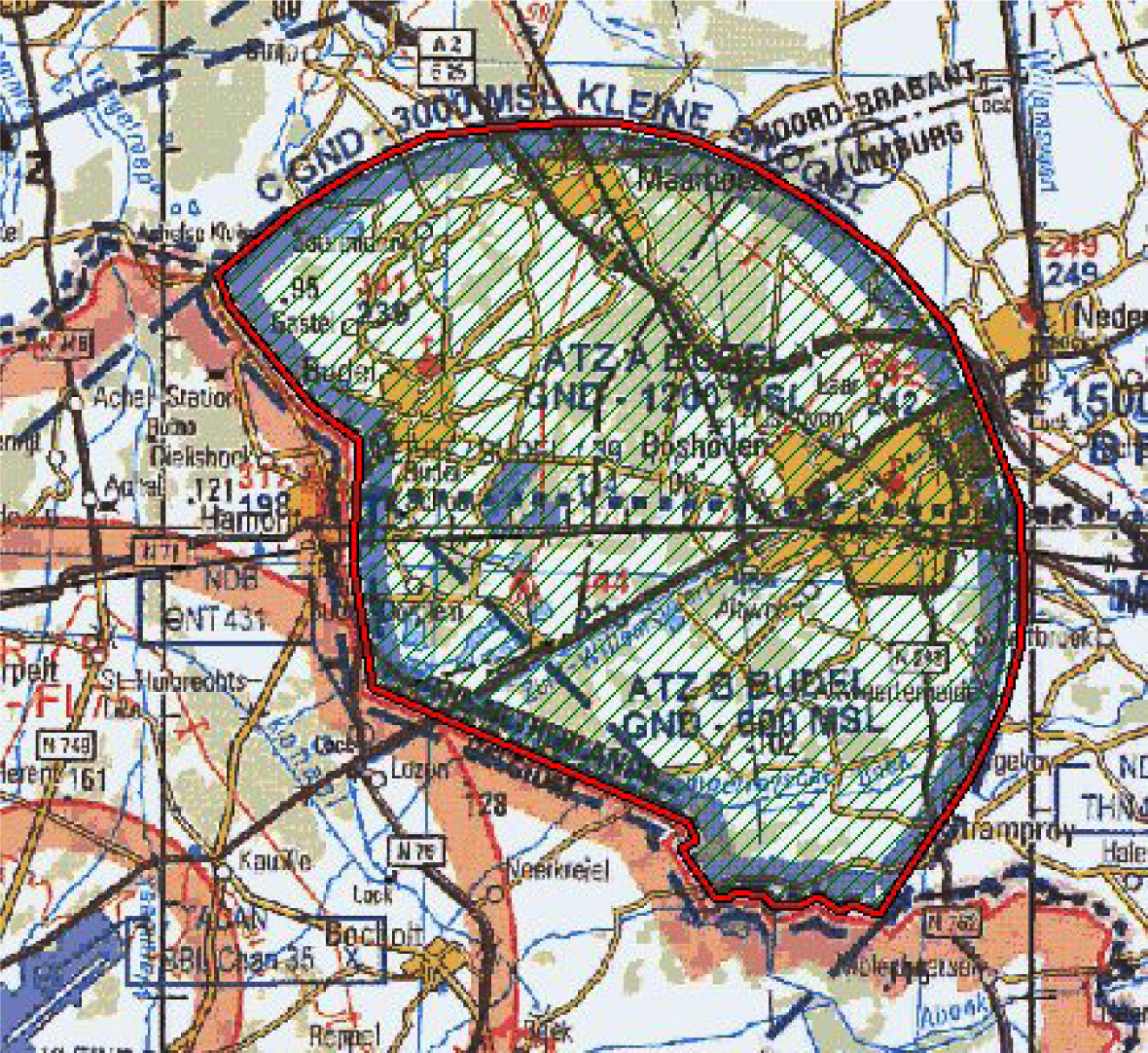Figuur 1: BVG oefengebied Kleine Brogel CTR 2