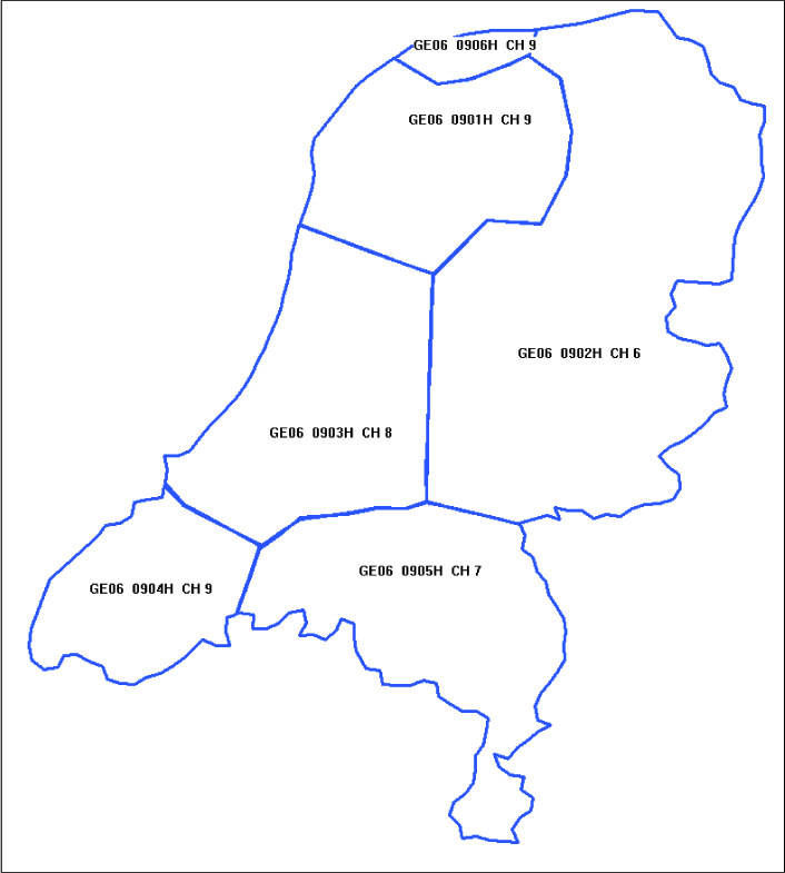 Figuur 2. Geografische indeling van de frequentieruimte