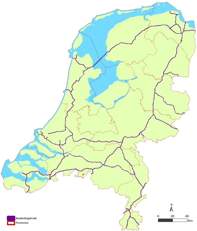 Figuur 1. Visiekaart met leidingstroken in Nederland
