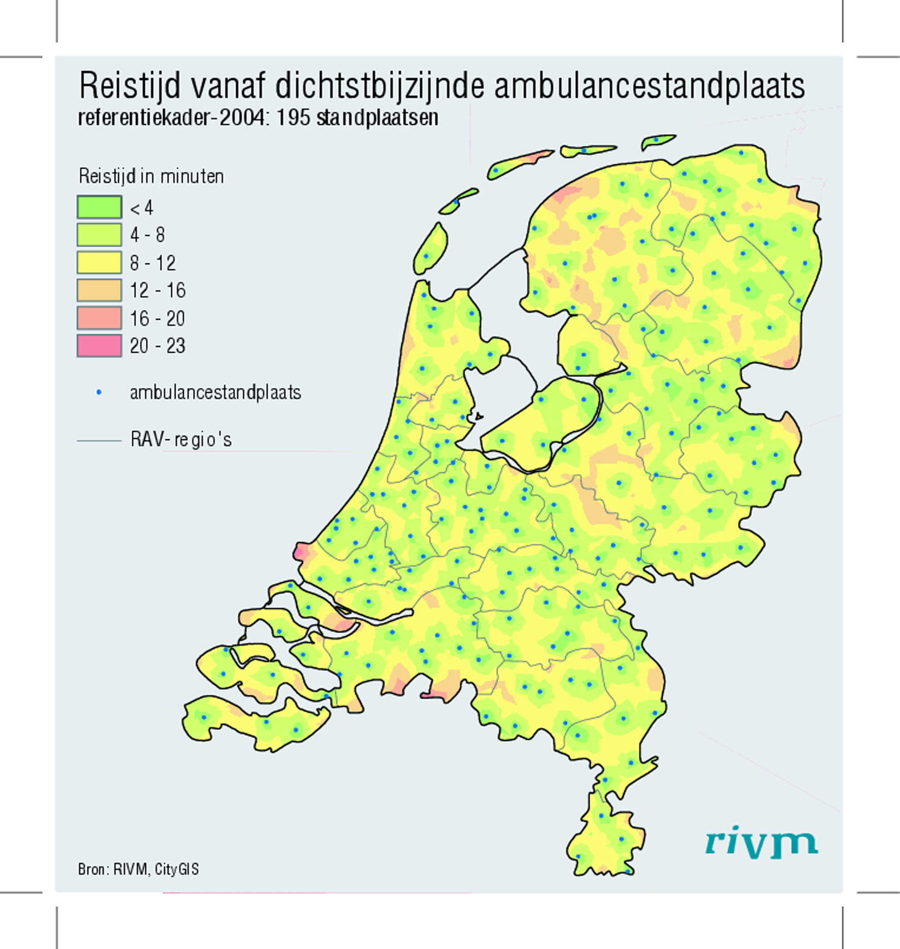 Kaart 3: Referentiekader-2008 bij 206 standplaatsen en minimaal 97% regionale dekking.