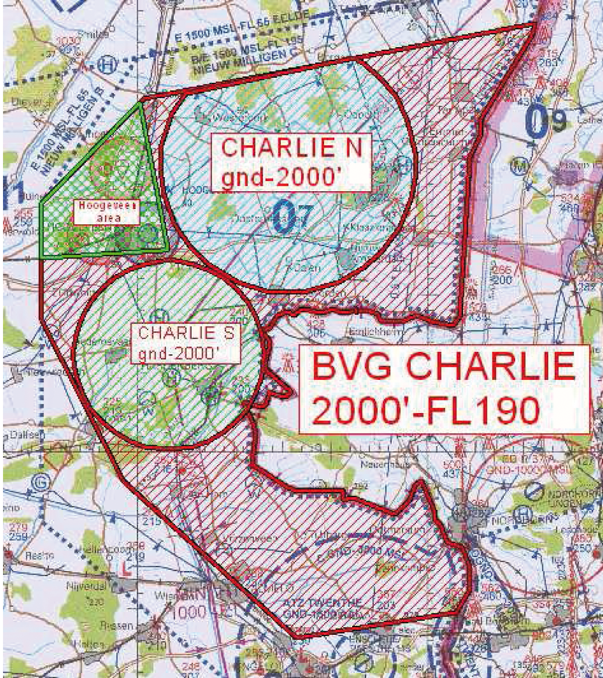 Figuur 1: BVG’s Charlie, Charlie North, Charlie South en de Hoogeveen area