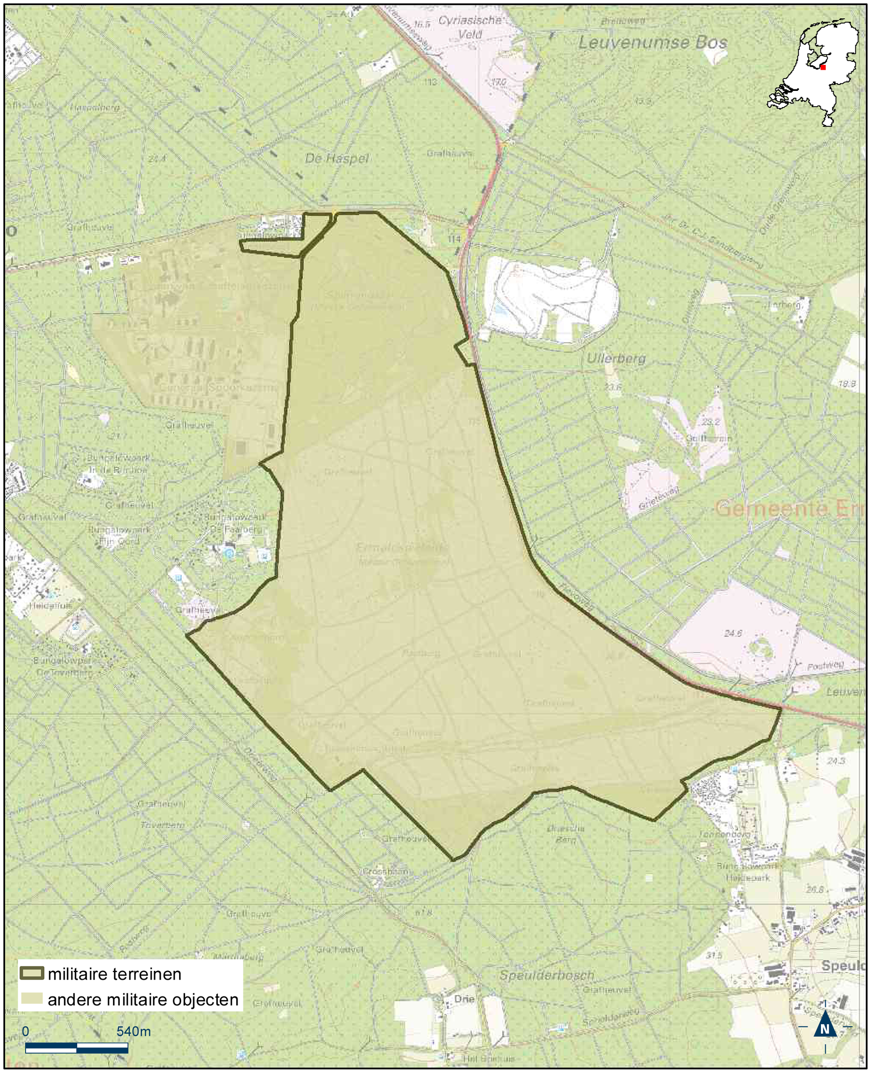 Kaart militair terrein – militair terrein oefenterrein Ermelose Heide