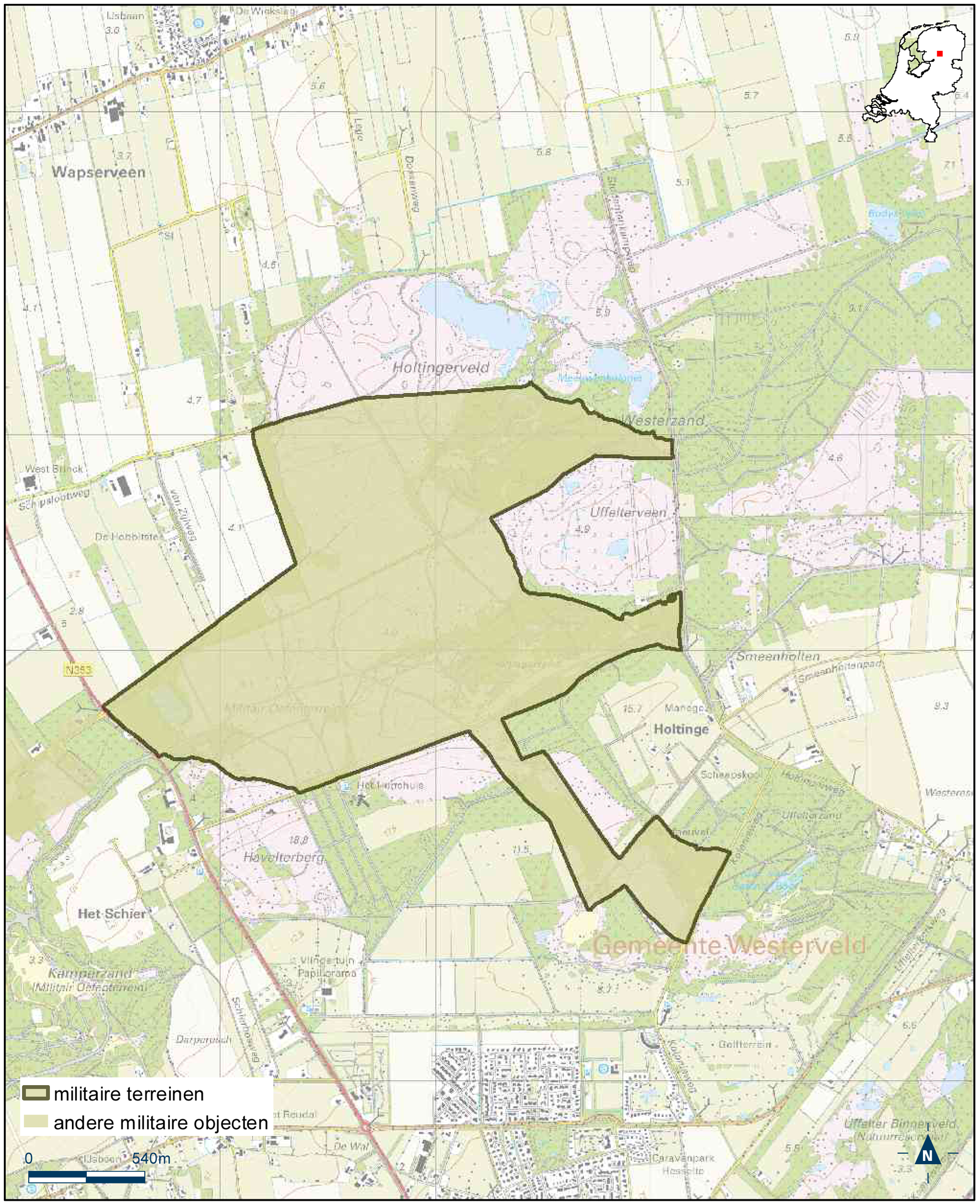 Kaart militair terrein – militair terrein oefenterrein Havelte-Oost