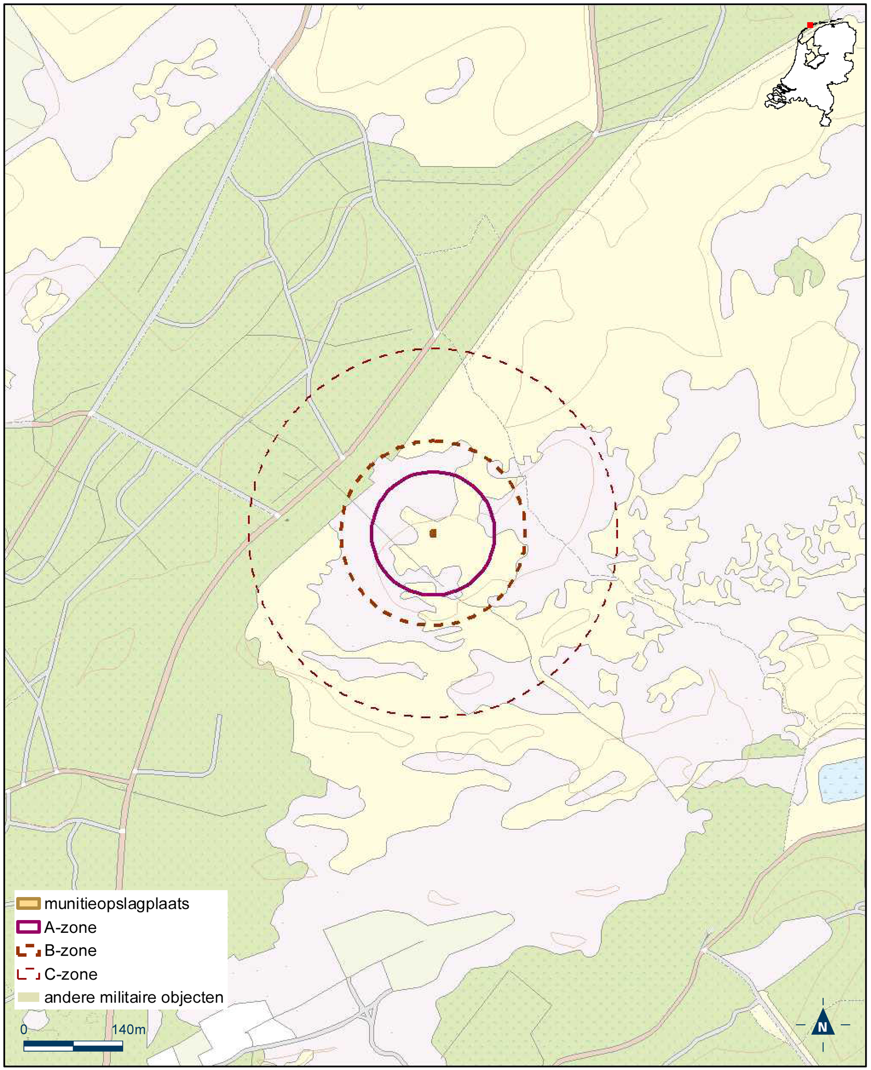 Kaart munitieopslagplaats complex Terschelling