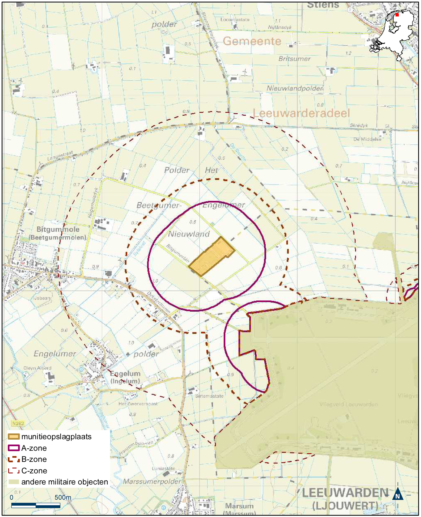 Kaart munitieopslagplaats MMC Beetgumermolen