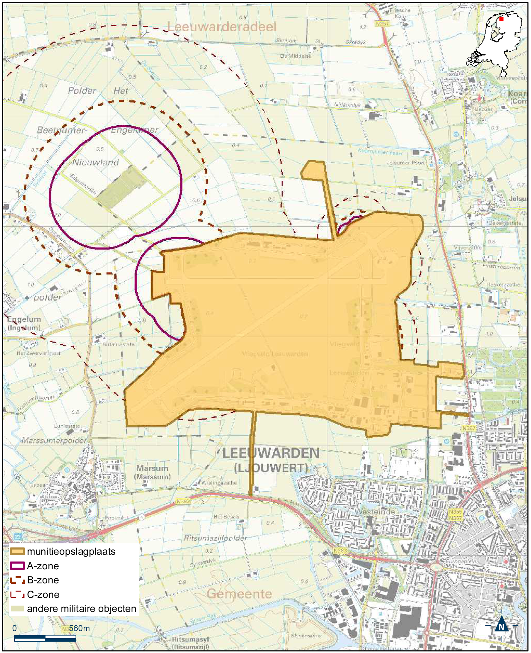 Kaart munitieopslagplaats Vliegbasis Leeuwarden