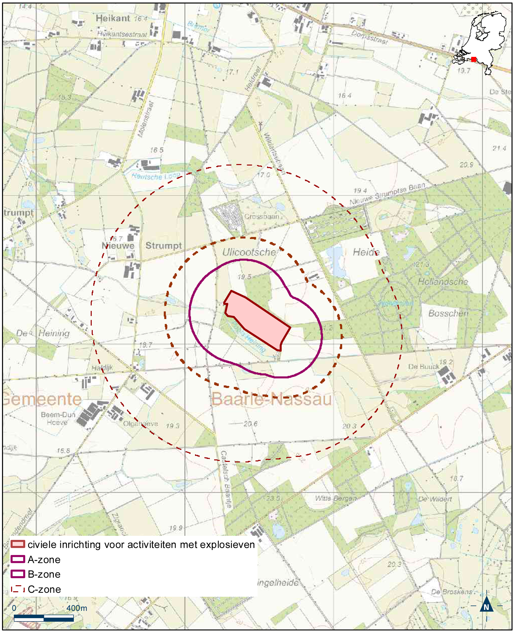Kaart civiele inrichtingen voor activiteiten met explosieven complex Ulicoten