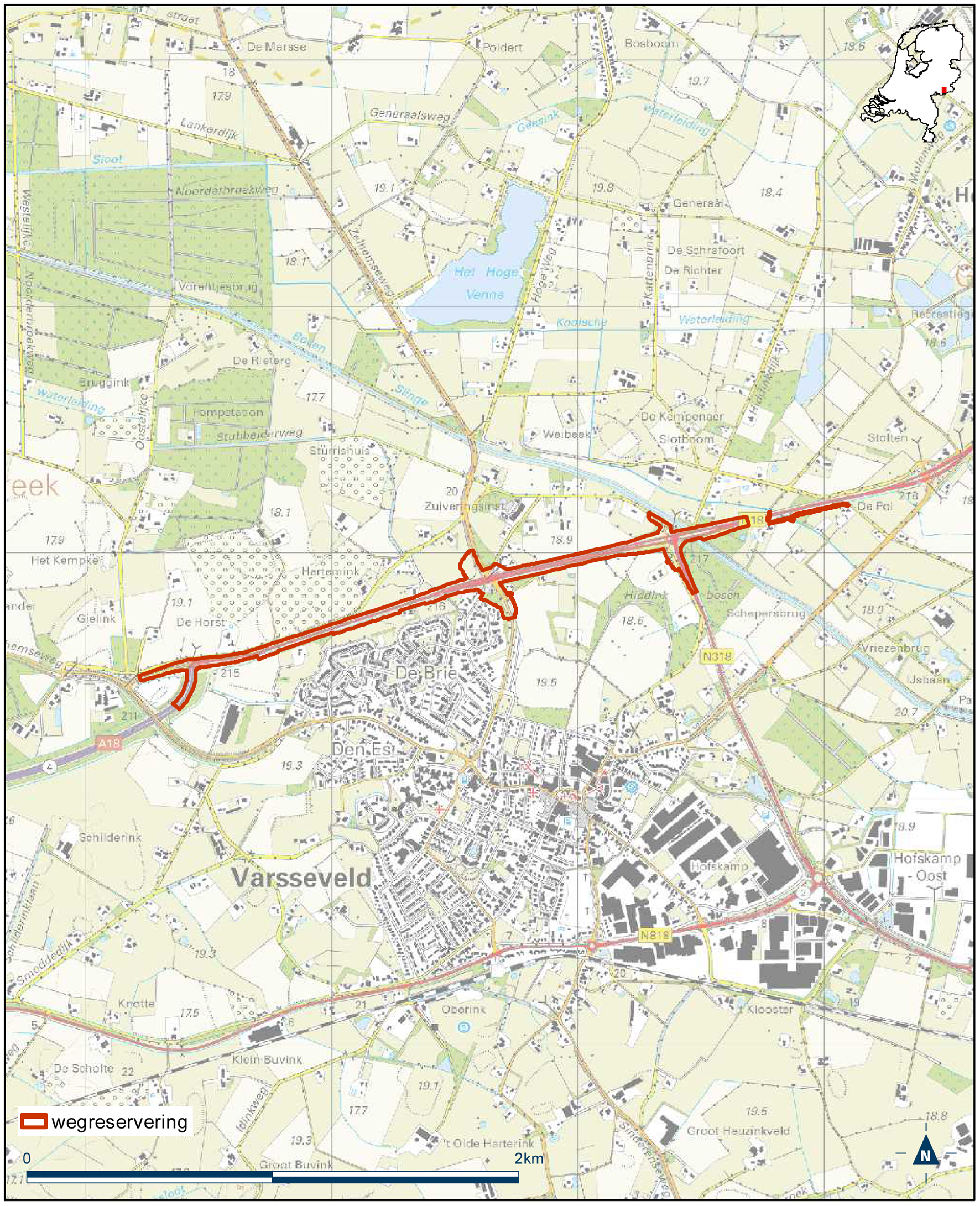 Detailkaart 1 reserveringsgebied nieuwe hoofdweg N18 Varsseveld-Enschede