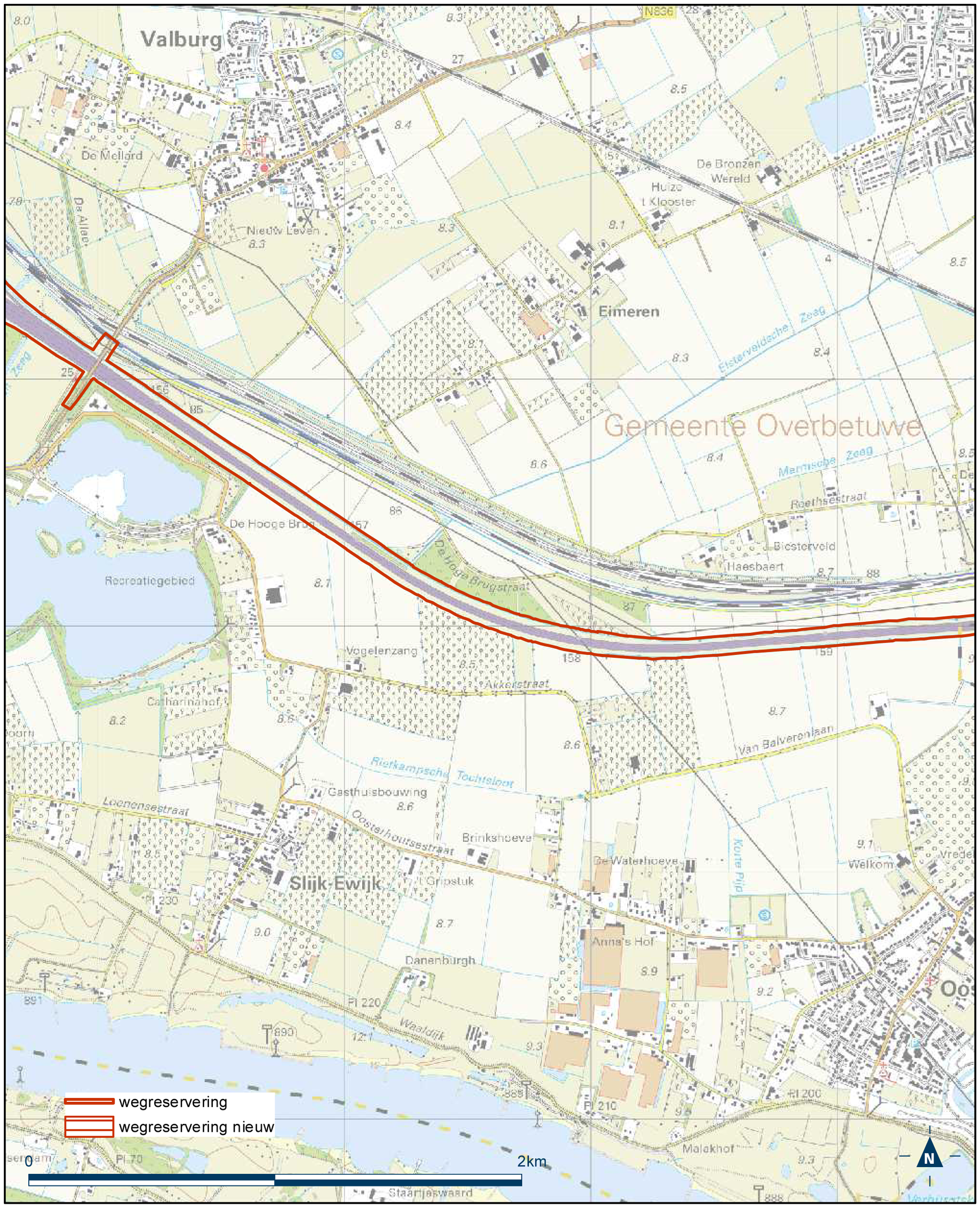 Detailkaart 5 reserveringsgebied nieuwe hoofdweg A12/A15 bereikbaarheid regio Arnhem-Nijmegen