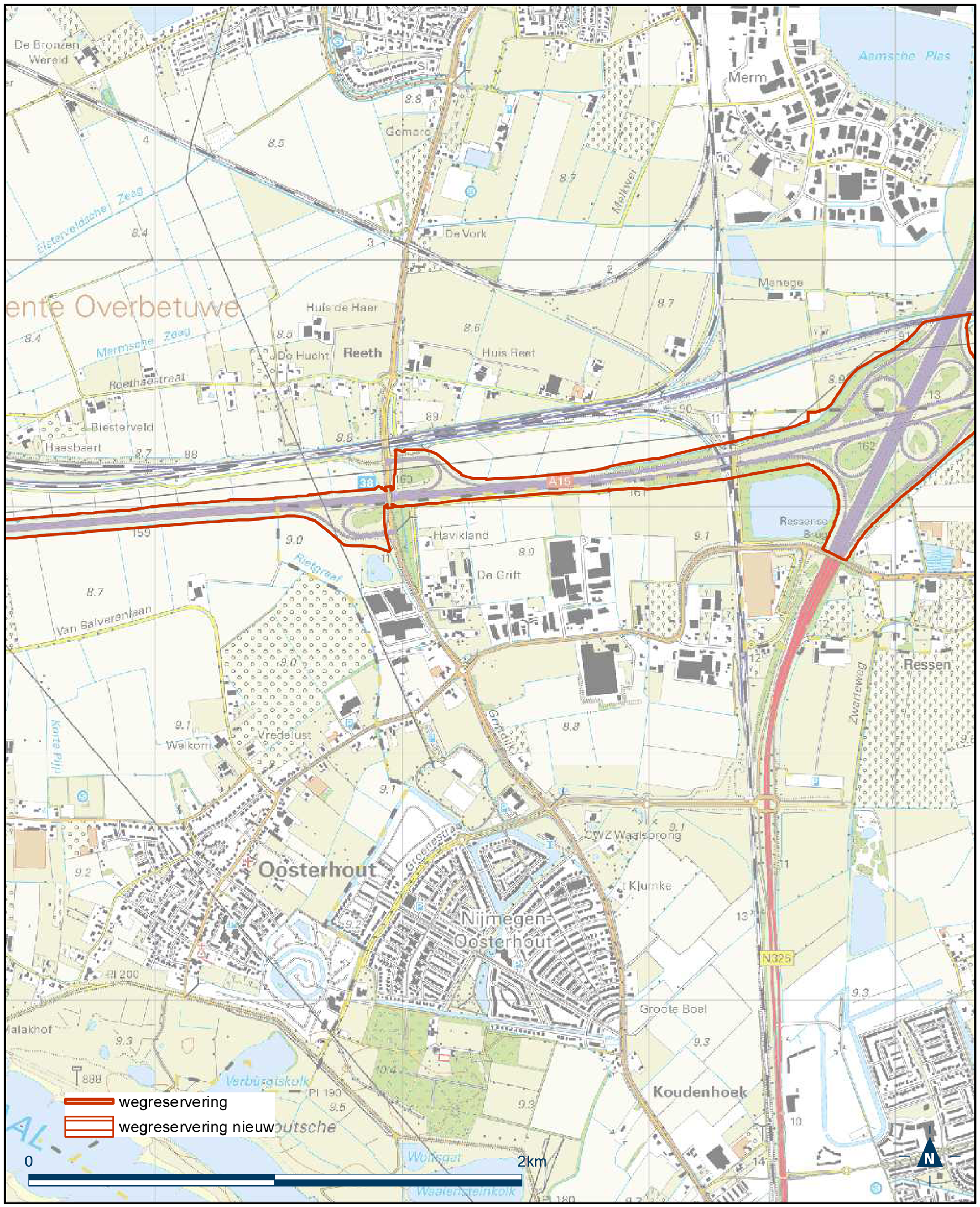 Detailkaart 6 reserveringsgebied nieuwe hoofdweg A12/A15 bereikbaarheid regio Arnhem-Nijmegen