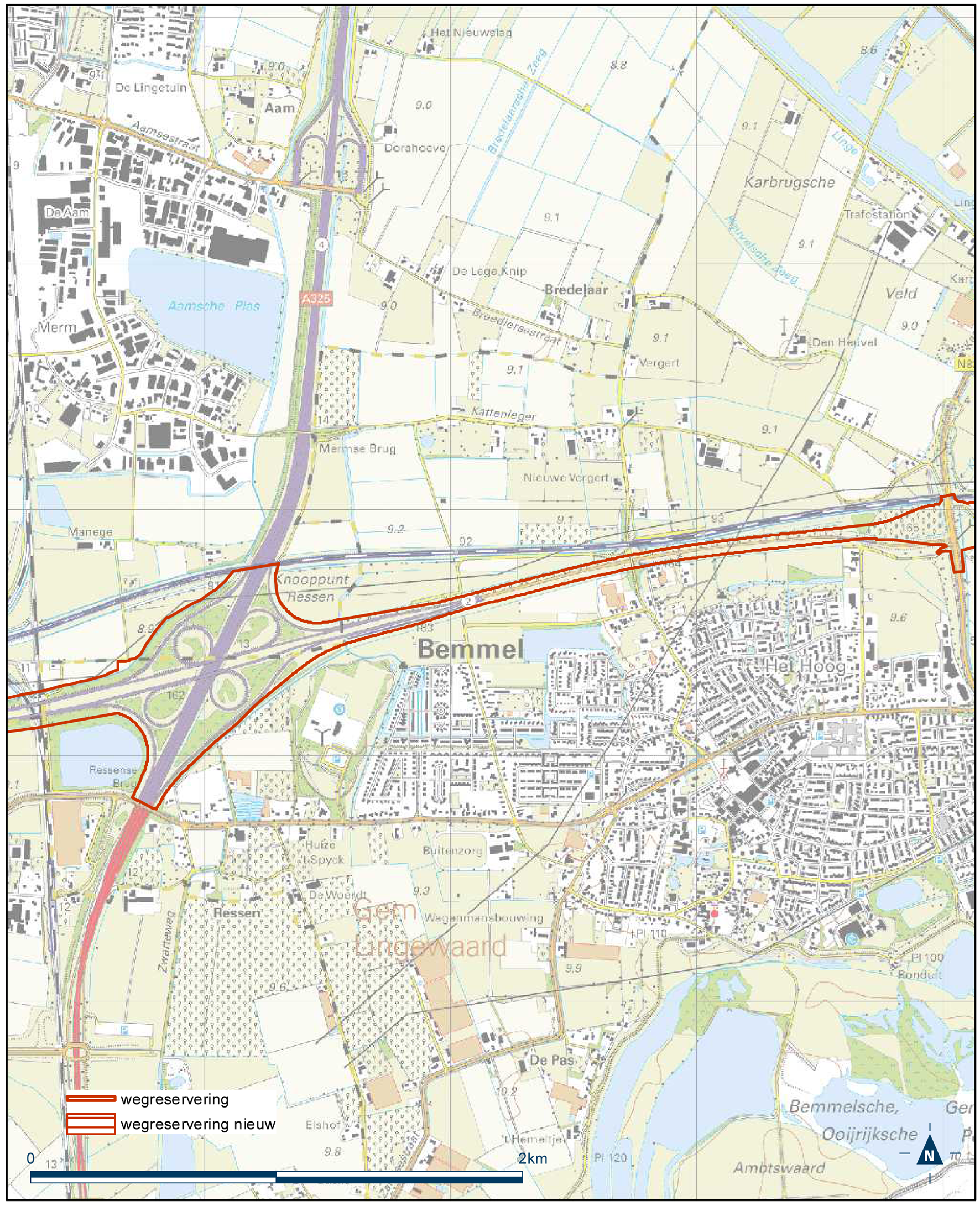 Detailkaart 7 reserveringsgebied nieuwe hoofdweg A12/A15 bereikbaarheid regio Arnhem-Nijmegen