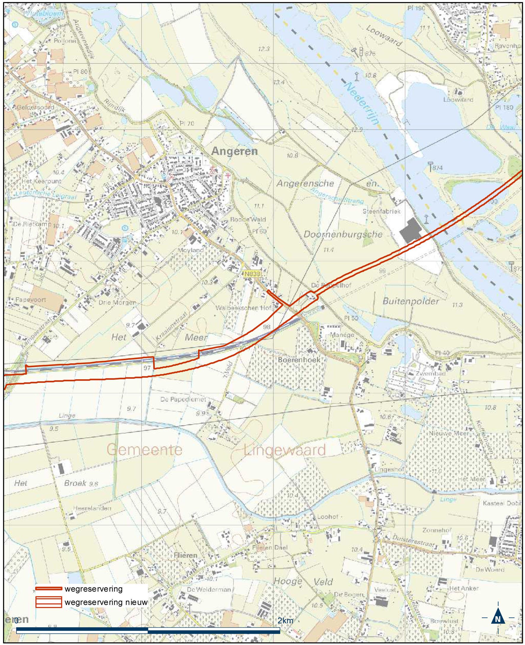 Detailkaart 9 reserveringsgebied nieuwe hoofdweg A12/A15 bereikbaarheid regio Arnhem-Nijmegen
