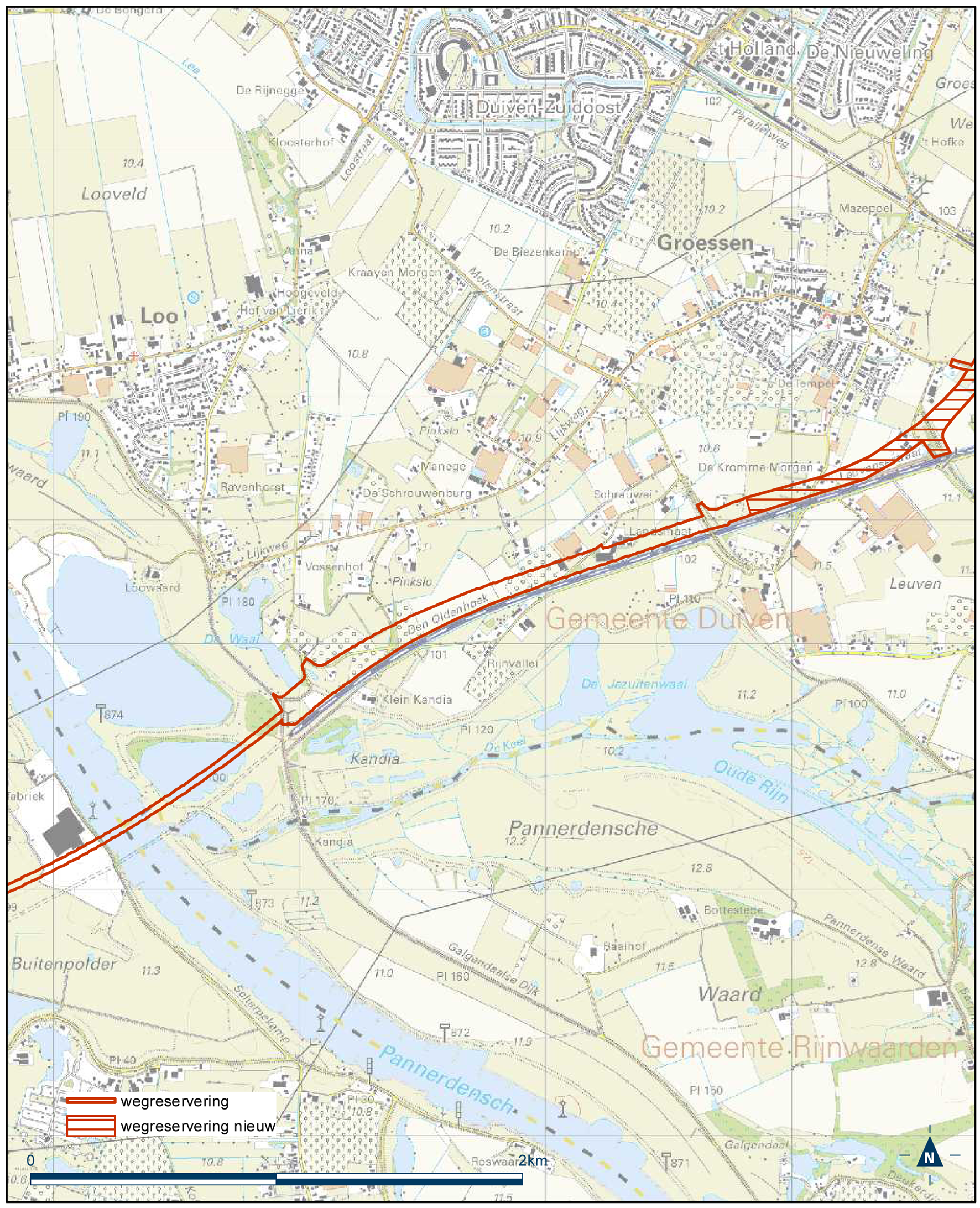 Detailkaart 10 reserveringsgebied nieuwe hoofdweg A12/A15 bereikbaarheid regio Arnhem-Nijmegen