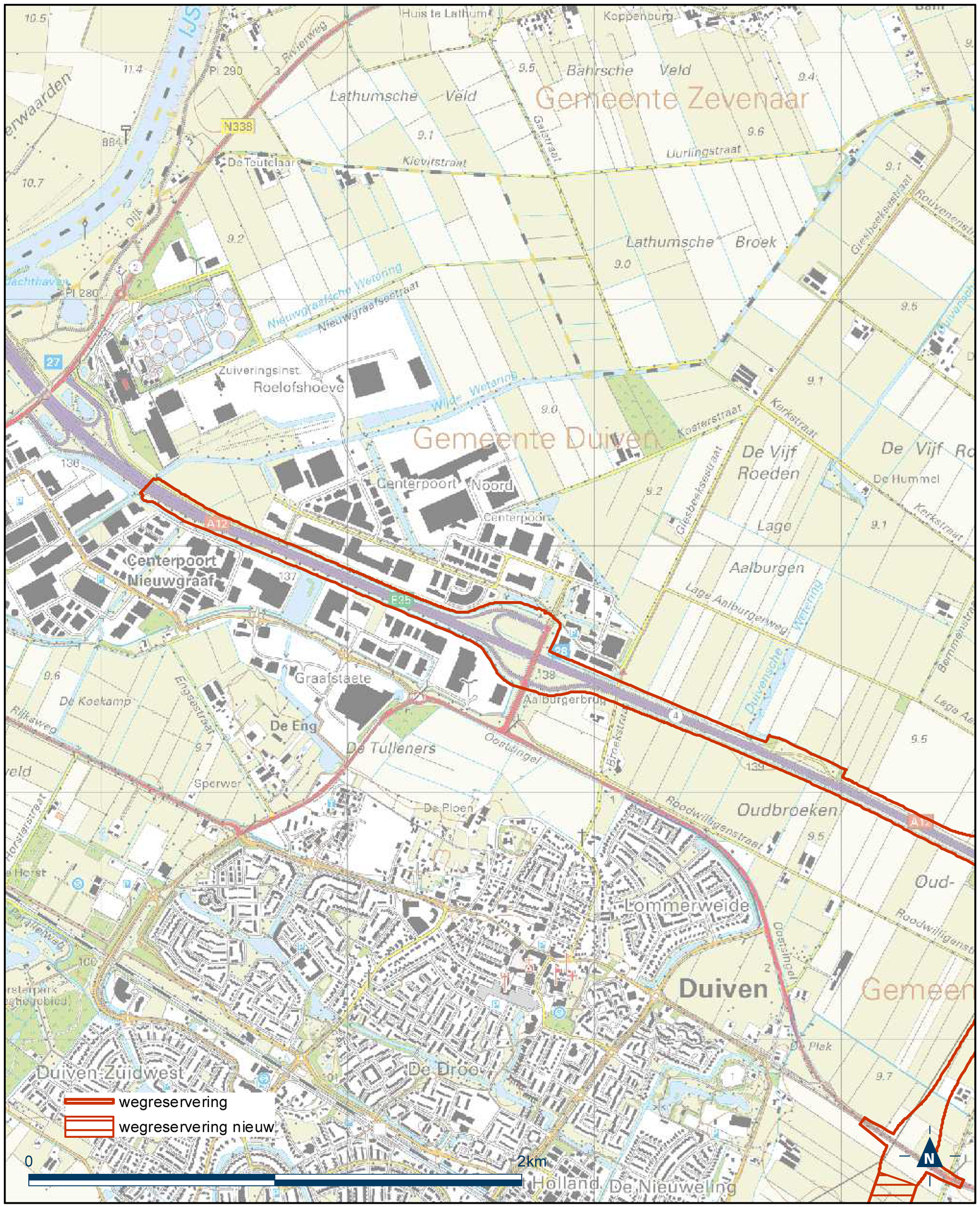 Detailkaart 11 reserveringsgebied nieuwe hoofdweg A12/A15 bereikbaarheid regio Arnhem-Nijmegen