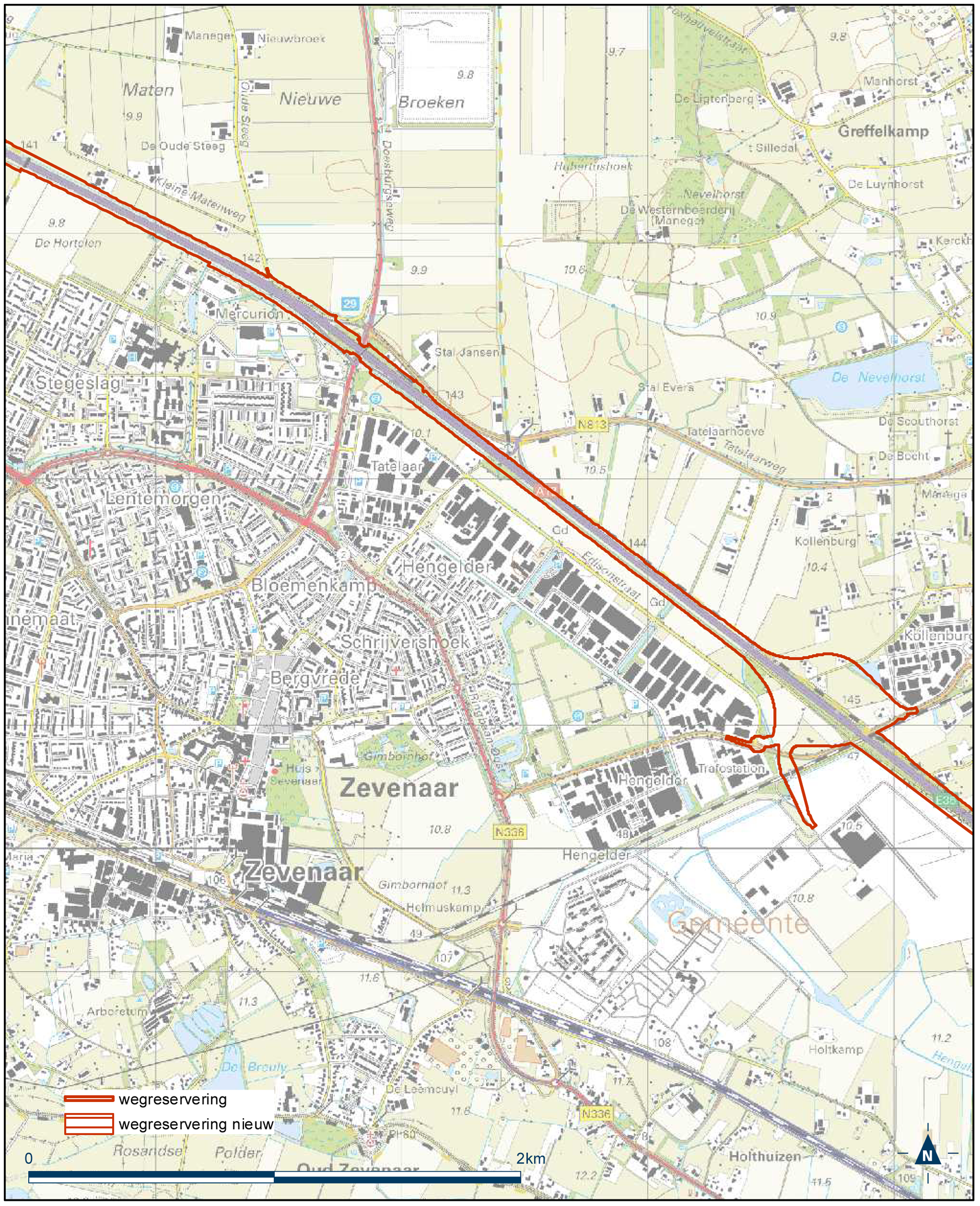 Detailkaart 13 reserveringsgebied nieuwe hoofdweg A12/A15 bereikbaarheid regio Arnhem-Nijmegen