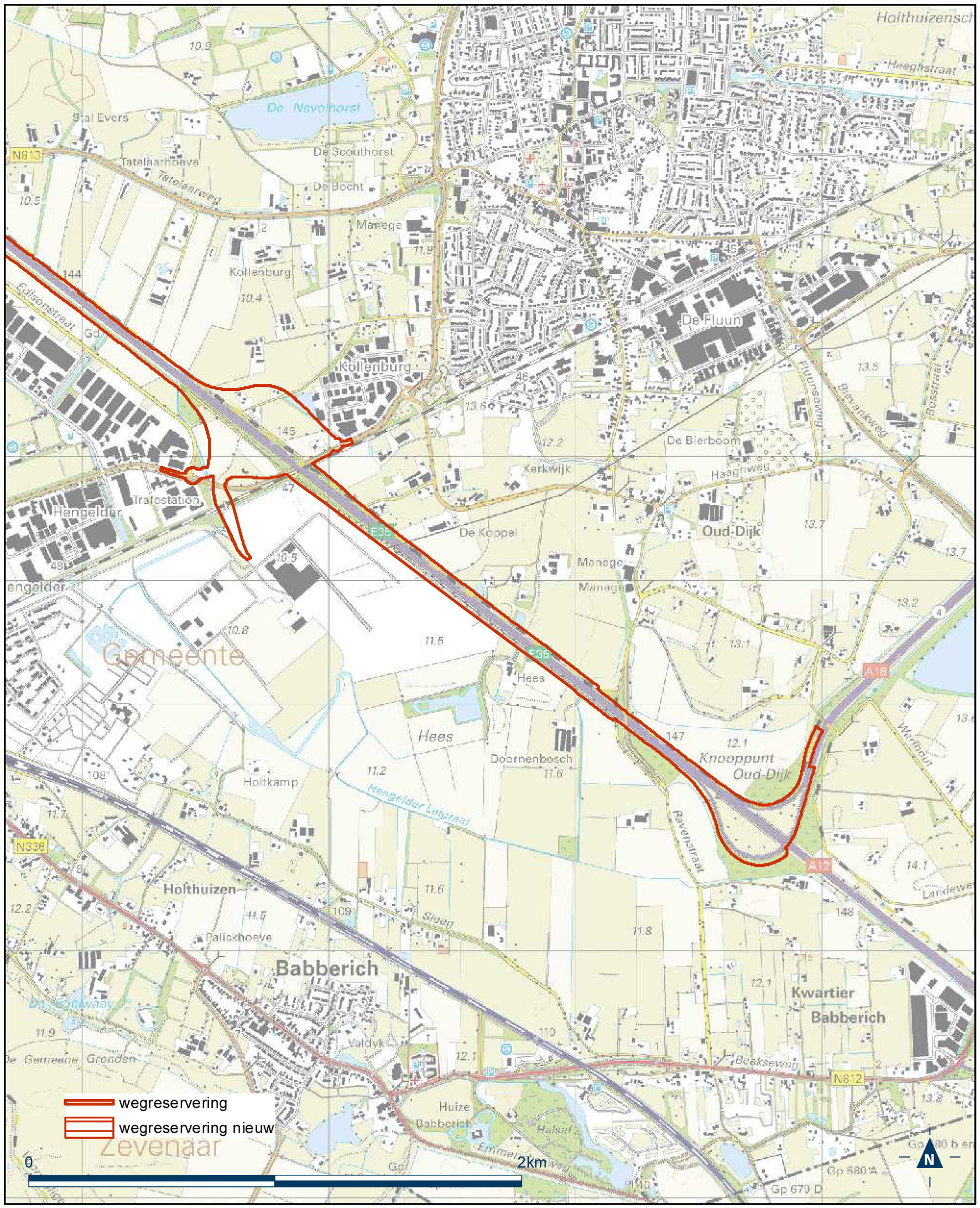 Detailkaart 14 reserveringsgebied nieuwe hoofdweg A12/A15 bereikbaarheid regio Arnhem-Nijmegen