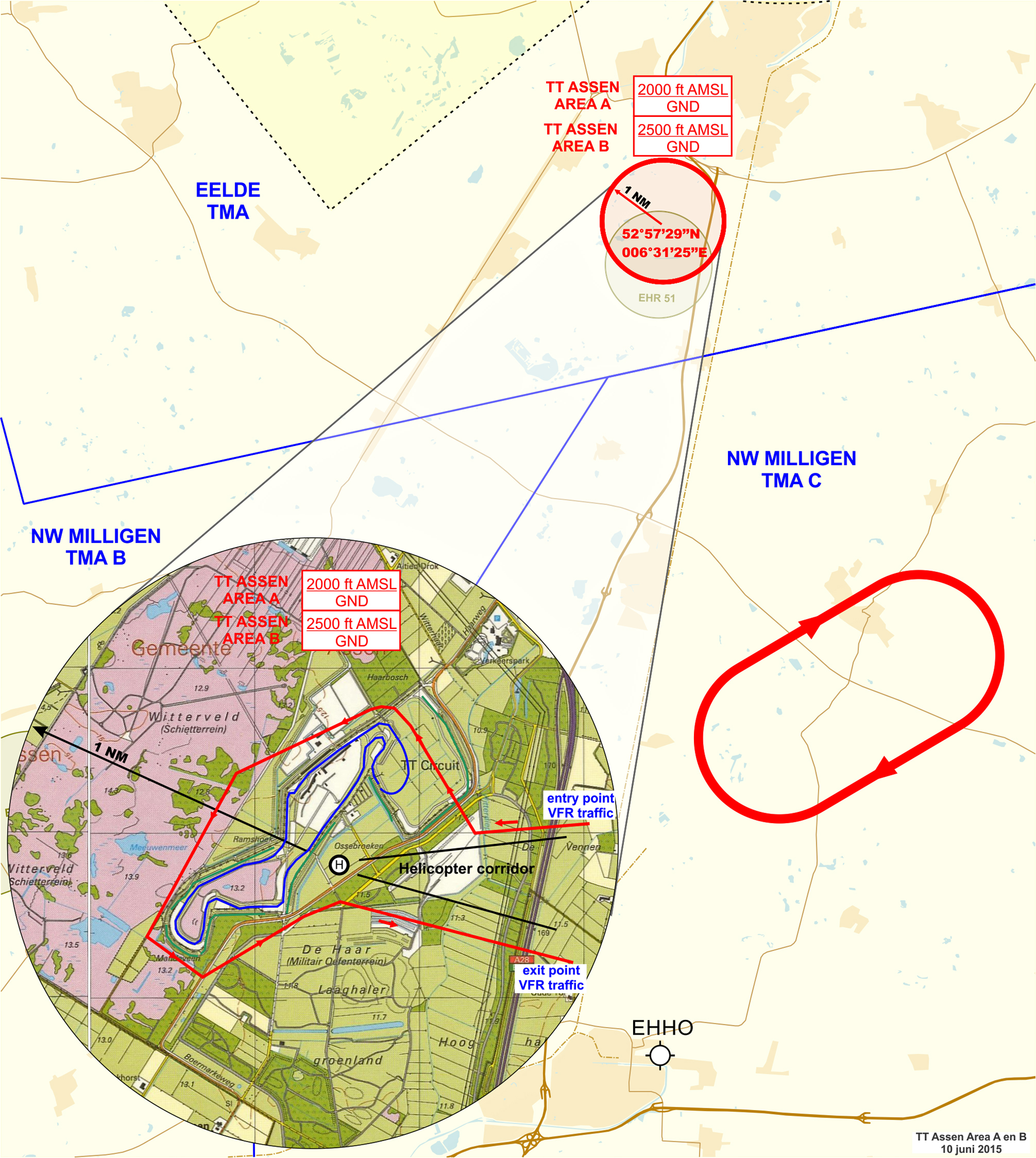 Figuur:Tijdelijke gebieden met beperkingen TT-Assen A en TT-Assen B