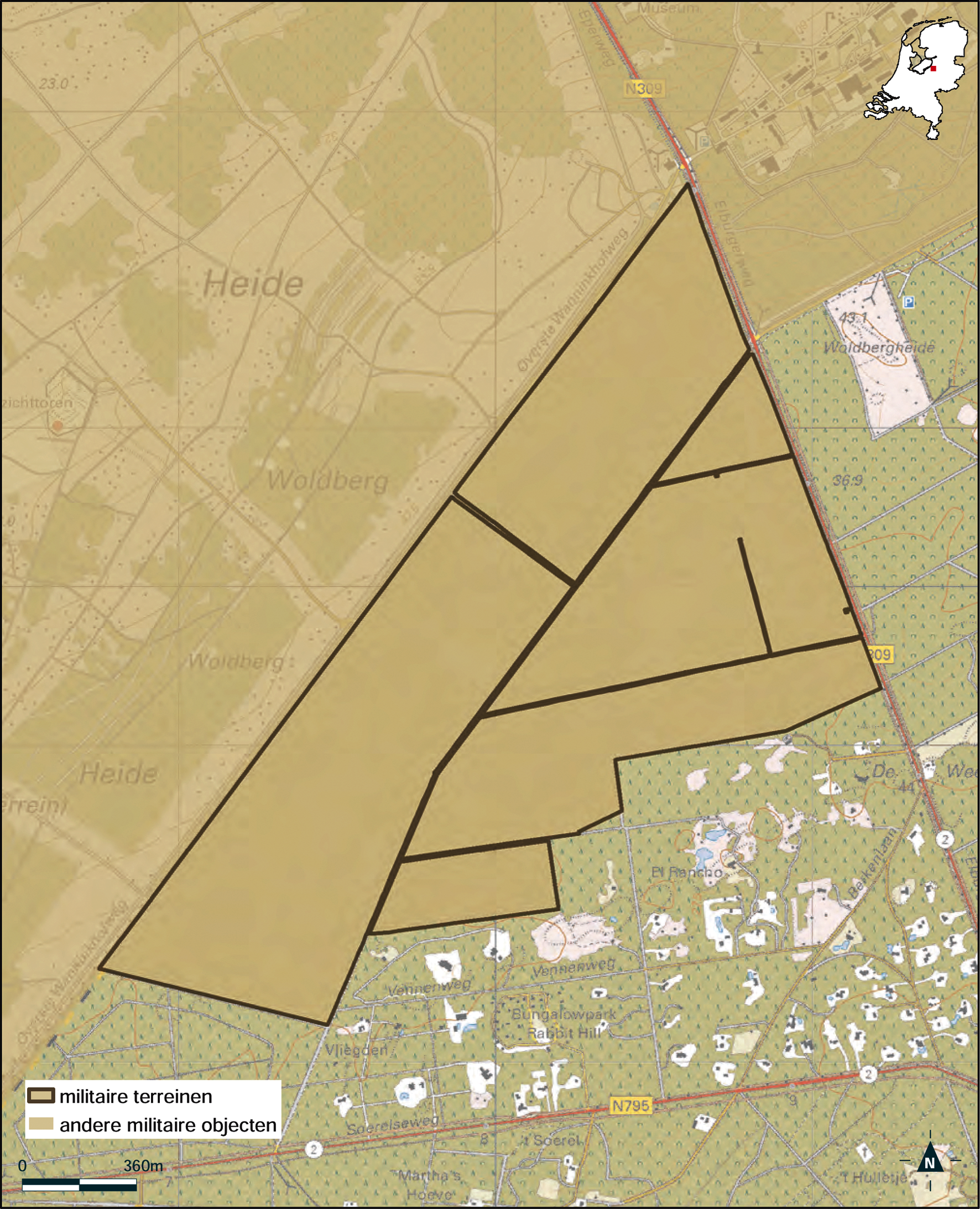 Kaart militair terrein – oefenterrein Woldberg