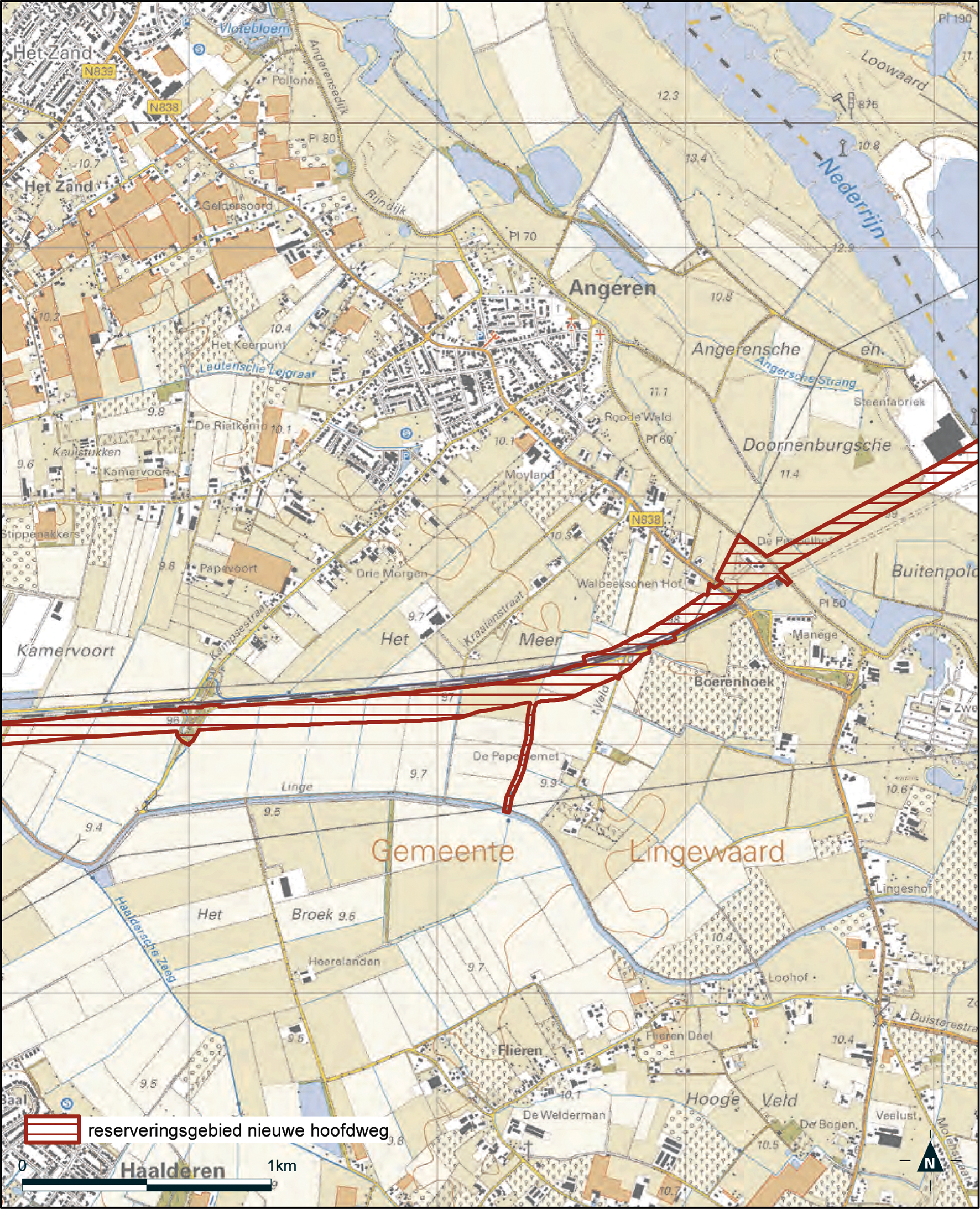 Detailkaart 2 reserveringsgebied nieuwe hoofdweg Ressen – Oudbroeken A12/A15 (ViA15)