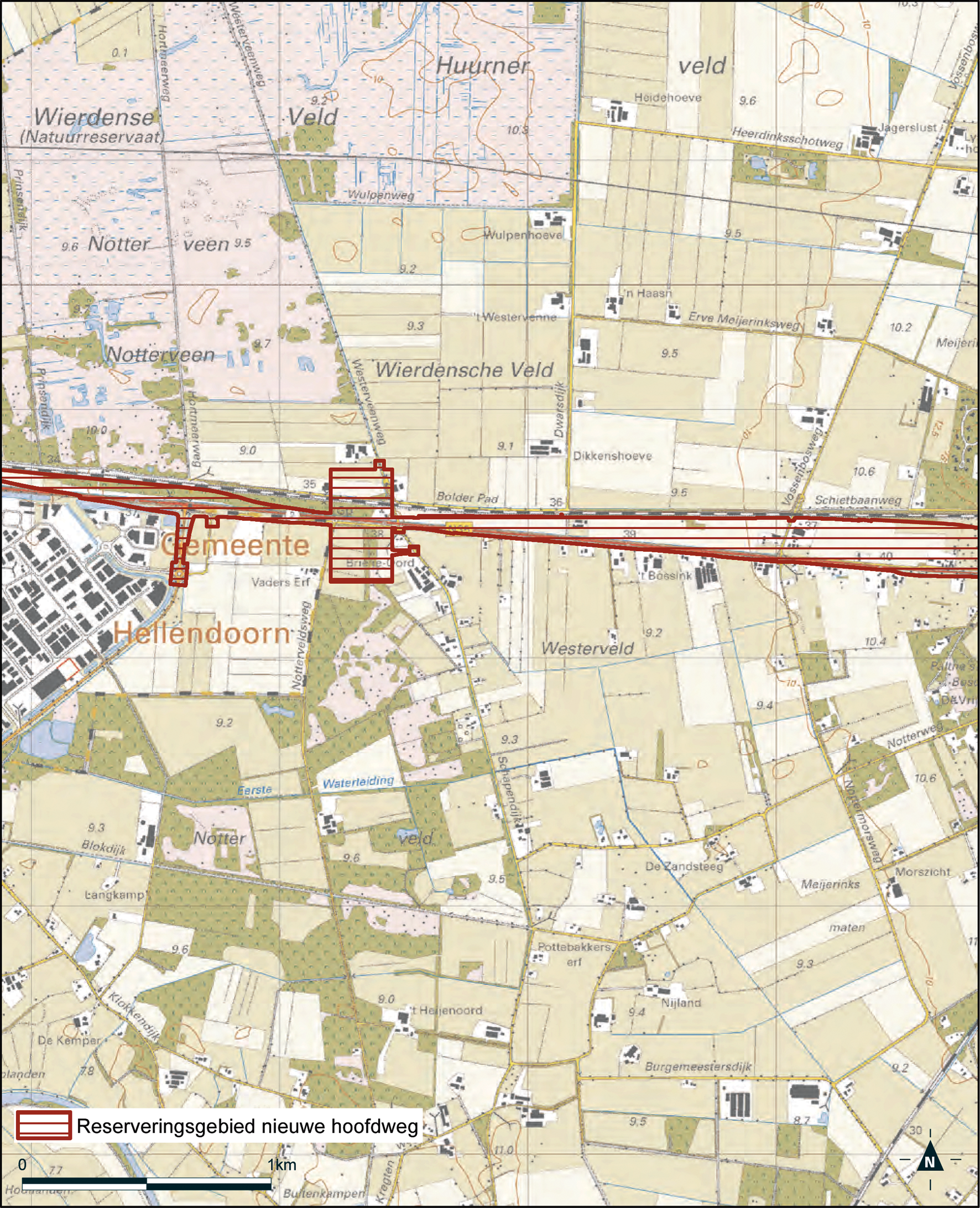 Detailkaart 2 reserveringsgebied nieuwe hoofdweg N35 Nijverdal – Wierden