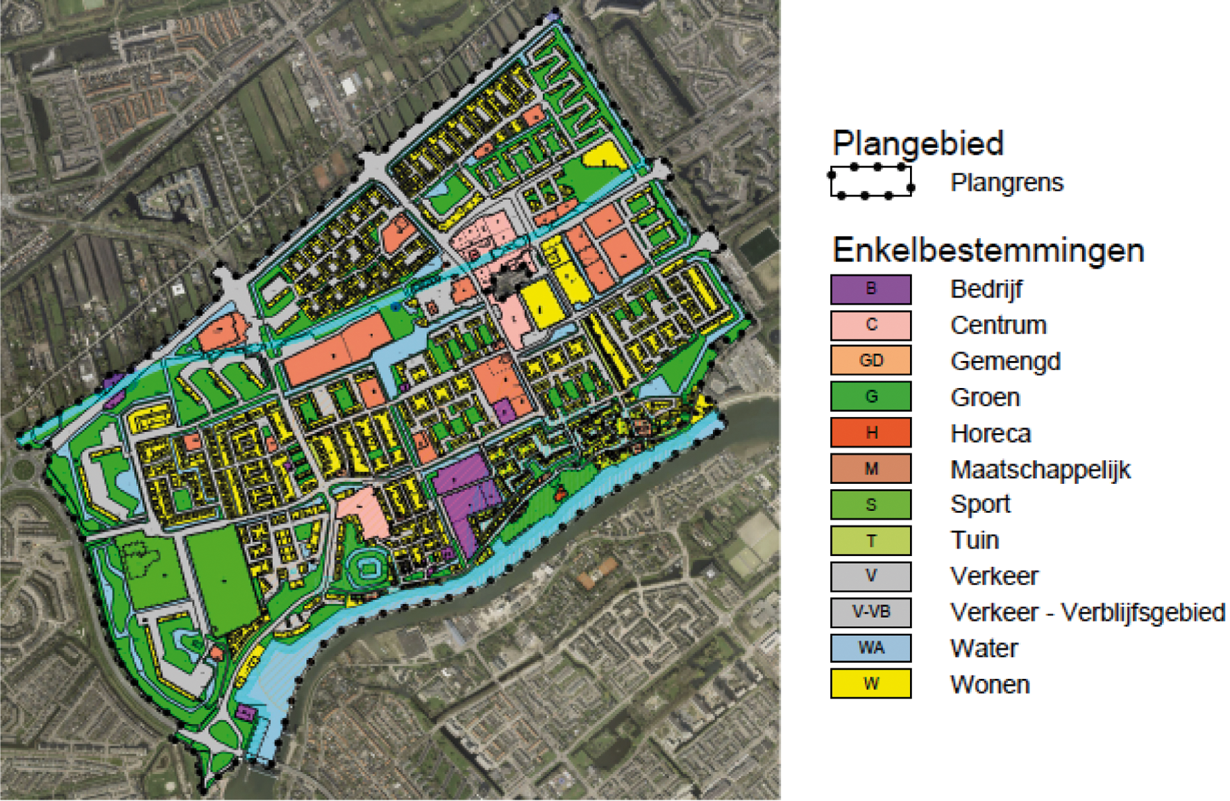 Plangebied Middelwatering inclusief de bestemmingen: