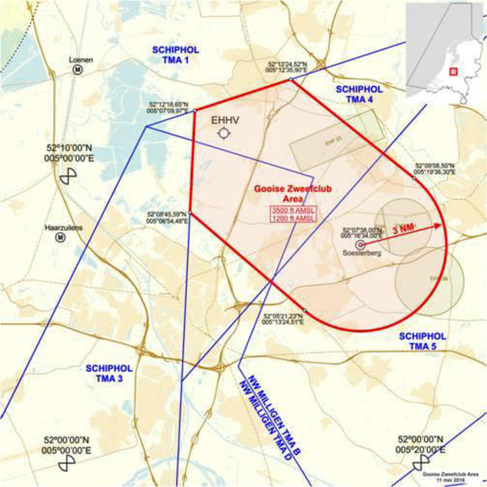 Figuur Tijdelijk gebied met beperkingen Gooise Zweefvliegclub